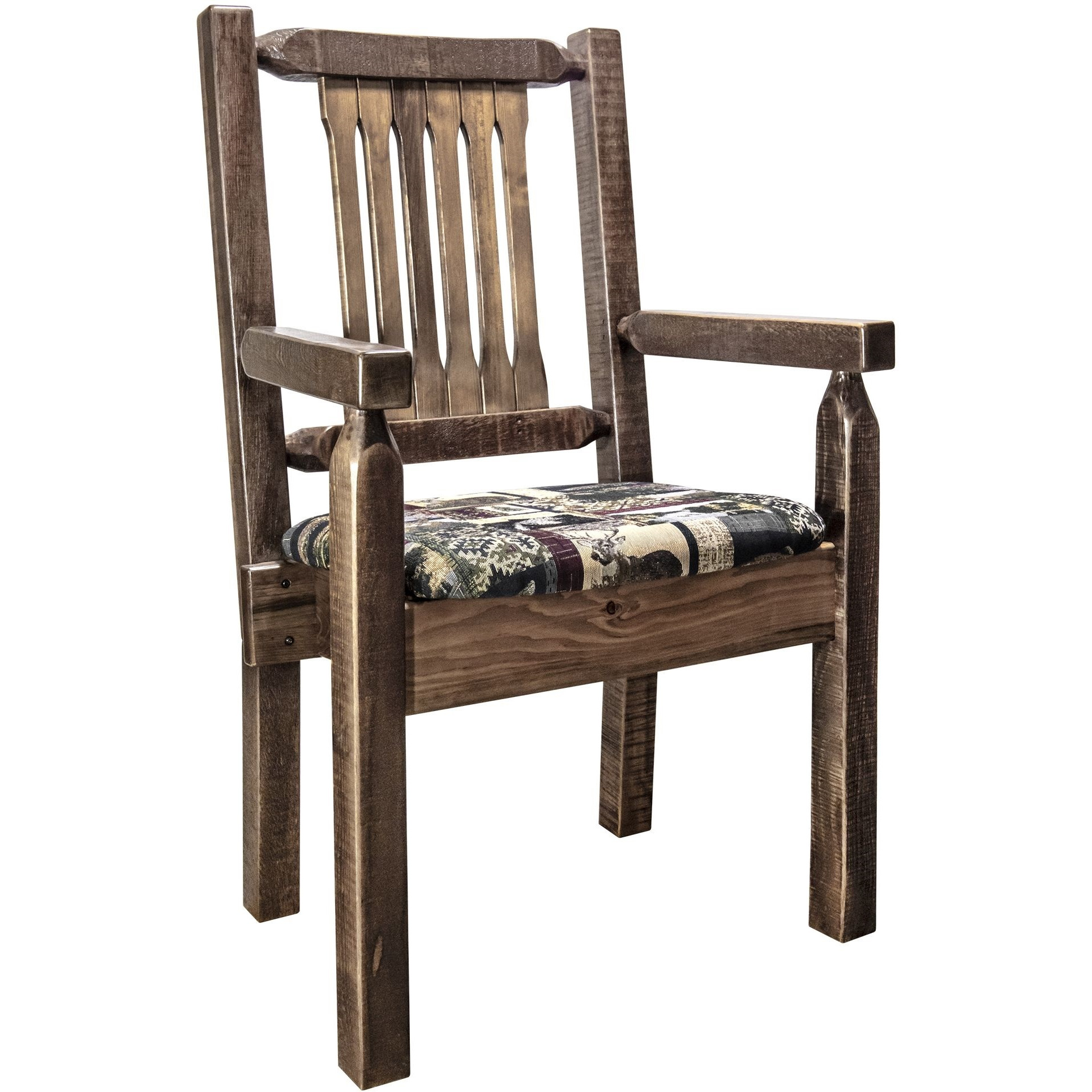 Homestead Collection Captain's Chair, Stain & Clear Lacquer Finish w/ Upholstered Seat, Woodland Pattern
