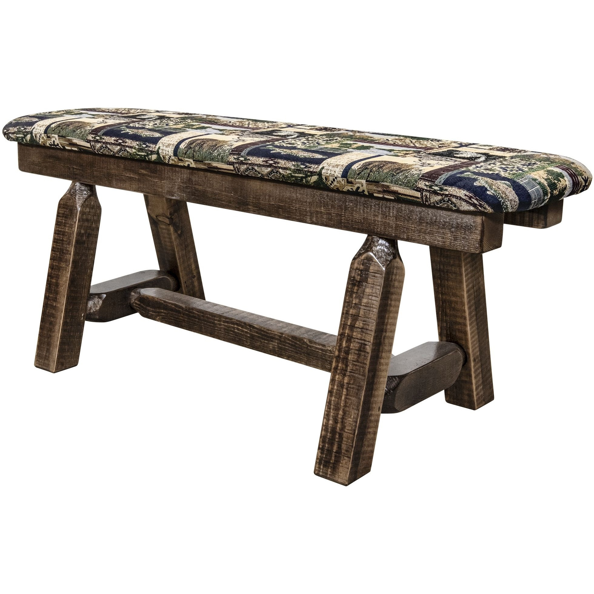 Homestead Collection Plank Style Bench, Stain & Clear Lacquer Finish, 45 Inch w/ Woodland Upholstery