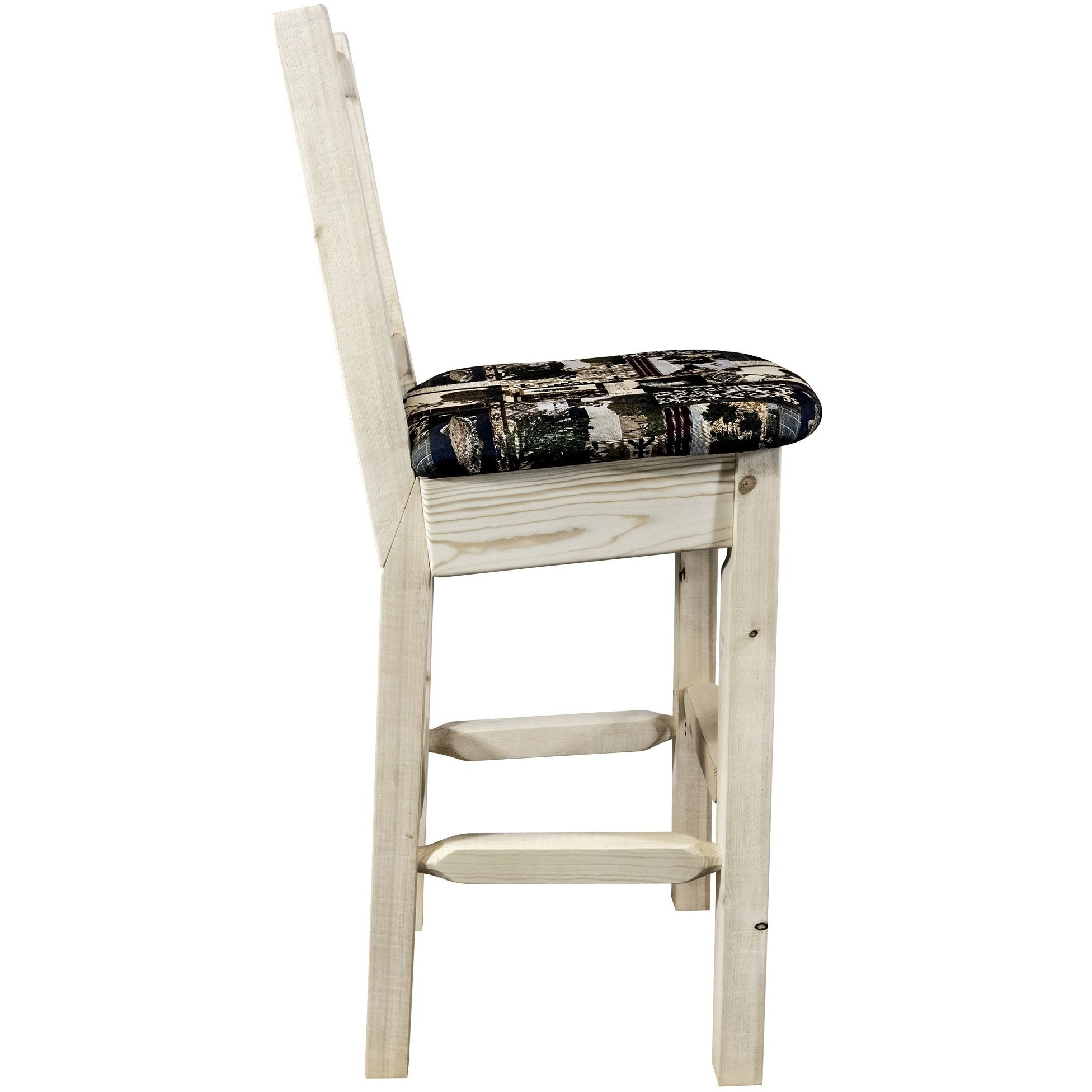 Homestead Collection Barstool w/ Back, Ready to Finish w/ Upholstered Seat, Woodland Pattern