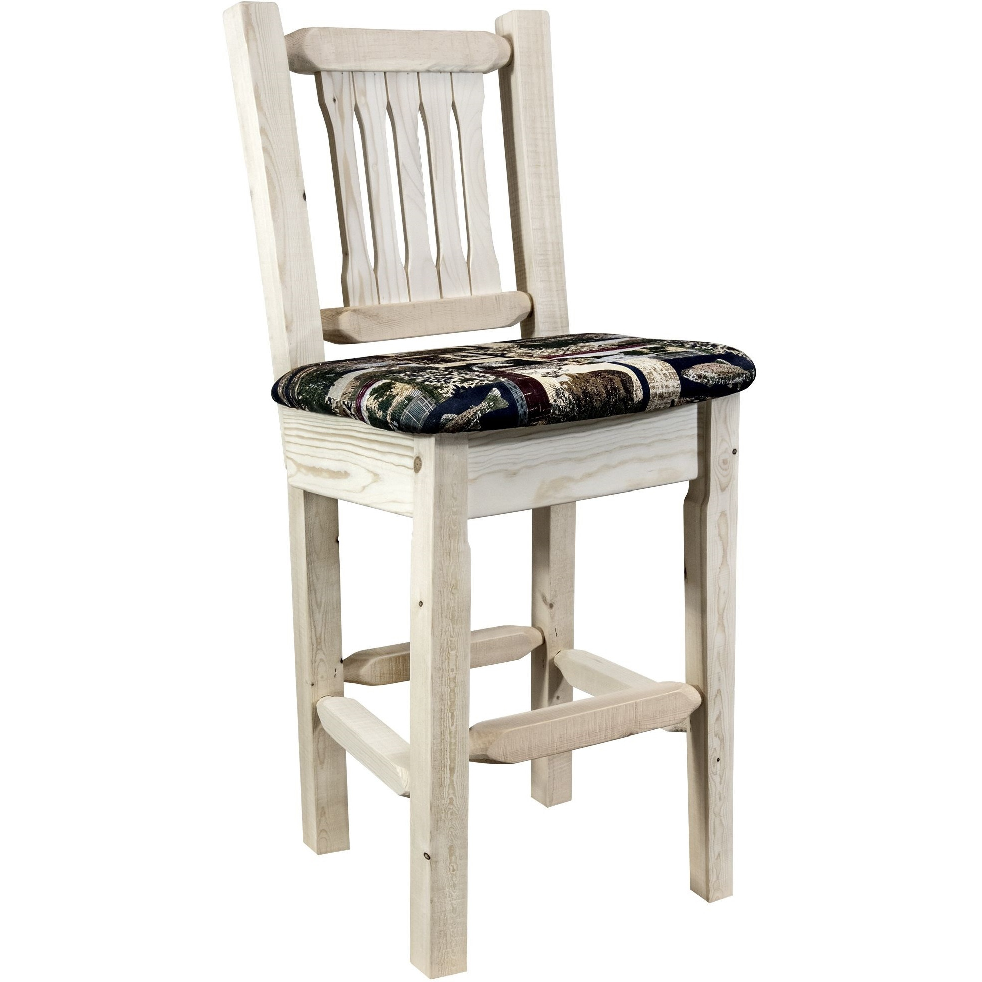 Homestead Collection Barstool w/ Back, Ready to Finish w/ Upholstered Seat, Woodland Pattern