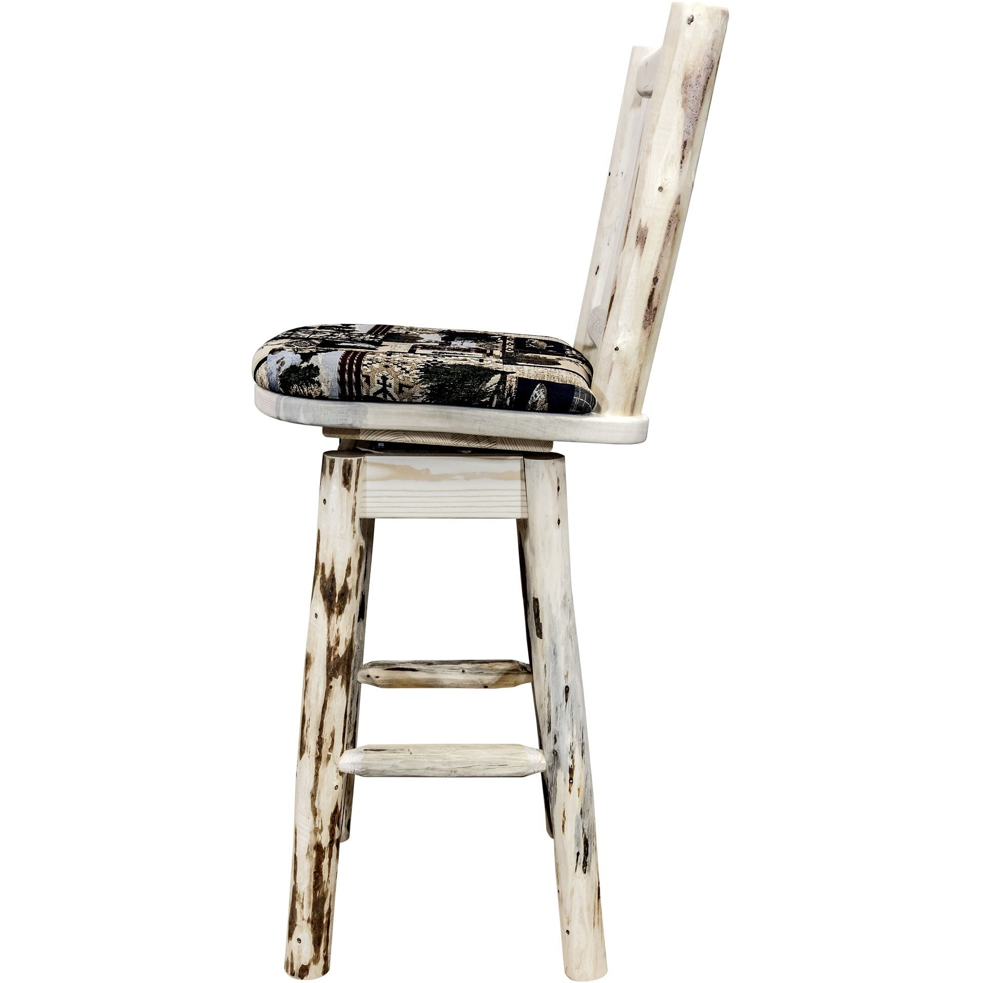 Montana Collection Barstool w/ Back & Swivel, Ready to Finish w/ Upholstered Seat, Woodland Pattern