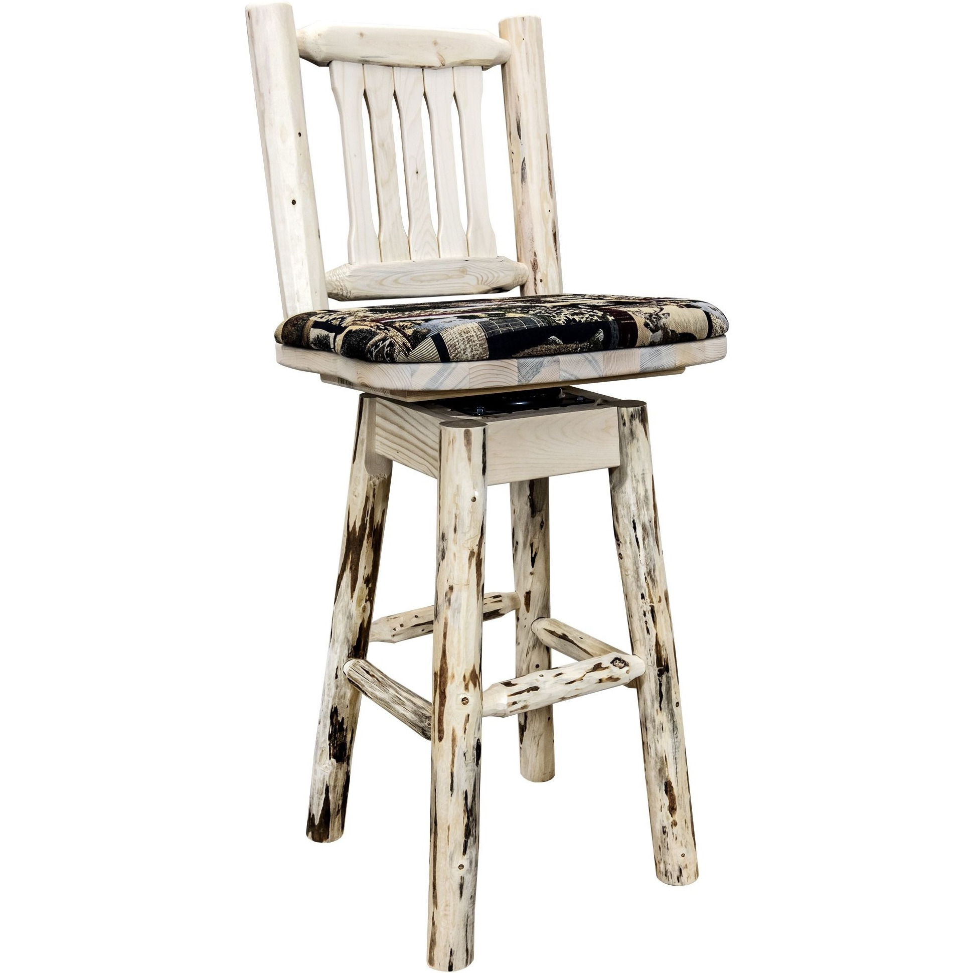Montana Collection Barstool w/ Back & Swivel, Ready to Finish w/ Upholstered Seat, Woodland Pattern
