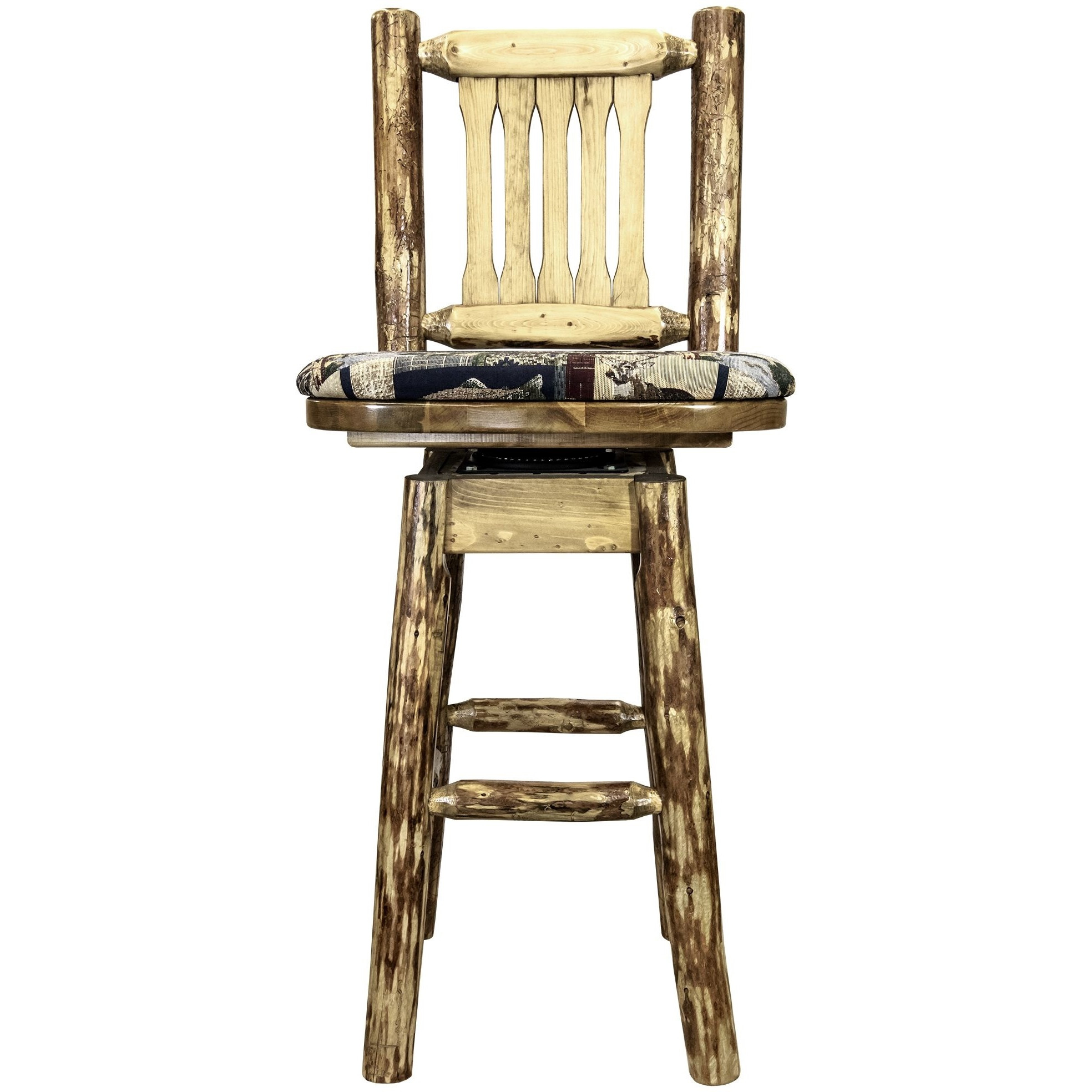 Glacier Country Collection Barstool w/ Back & Swivel w/ Upholstered Seat, Woodland Pattern
