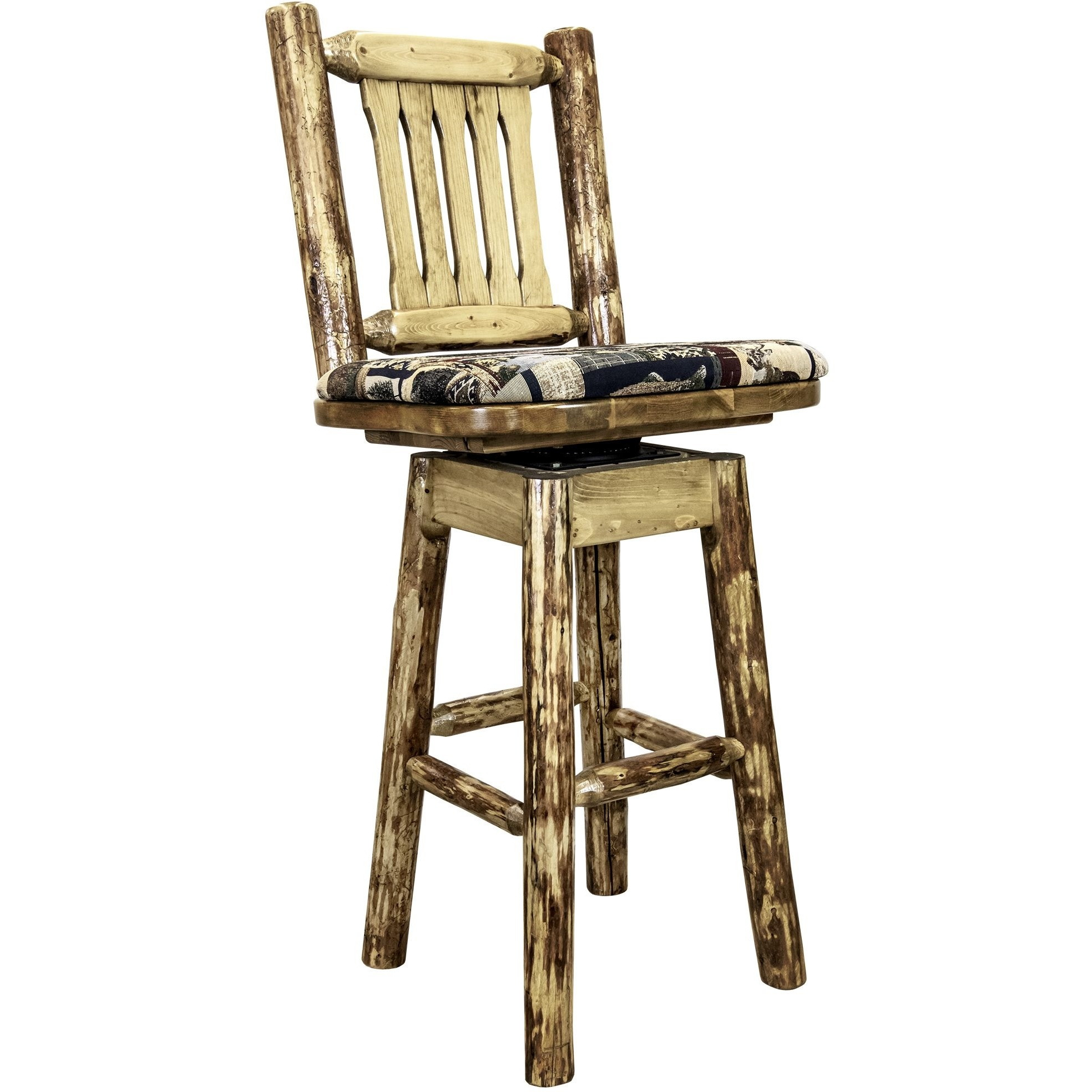 Glacier Country Collection Barstool w/ Back & Swivel w/ Upholstered Seat, Woodland Pattern