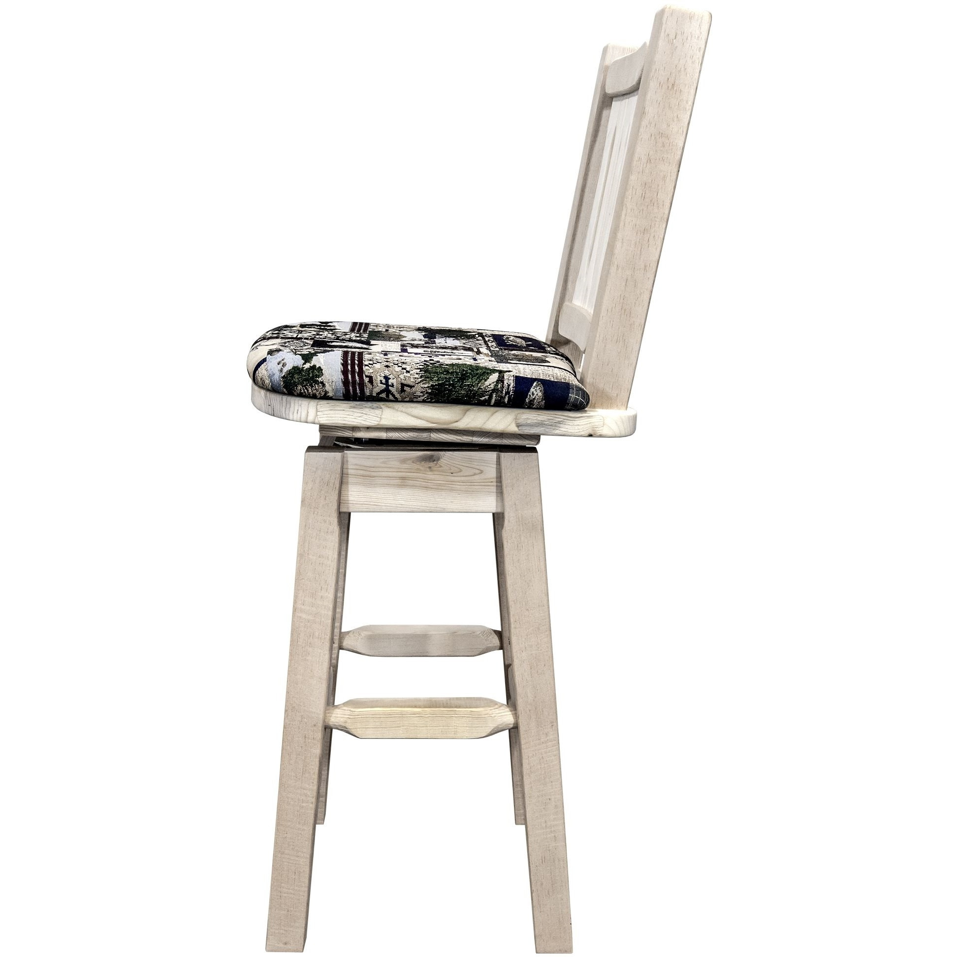 Homestead Collection Barstool w/ Back & Swivel, Ready to Finish w/ Upholstered Seat, Woodland Pattern