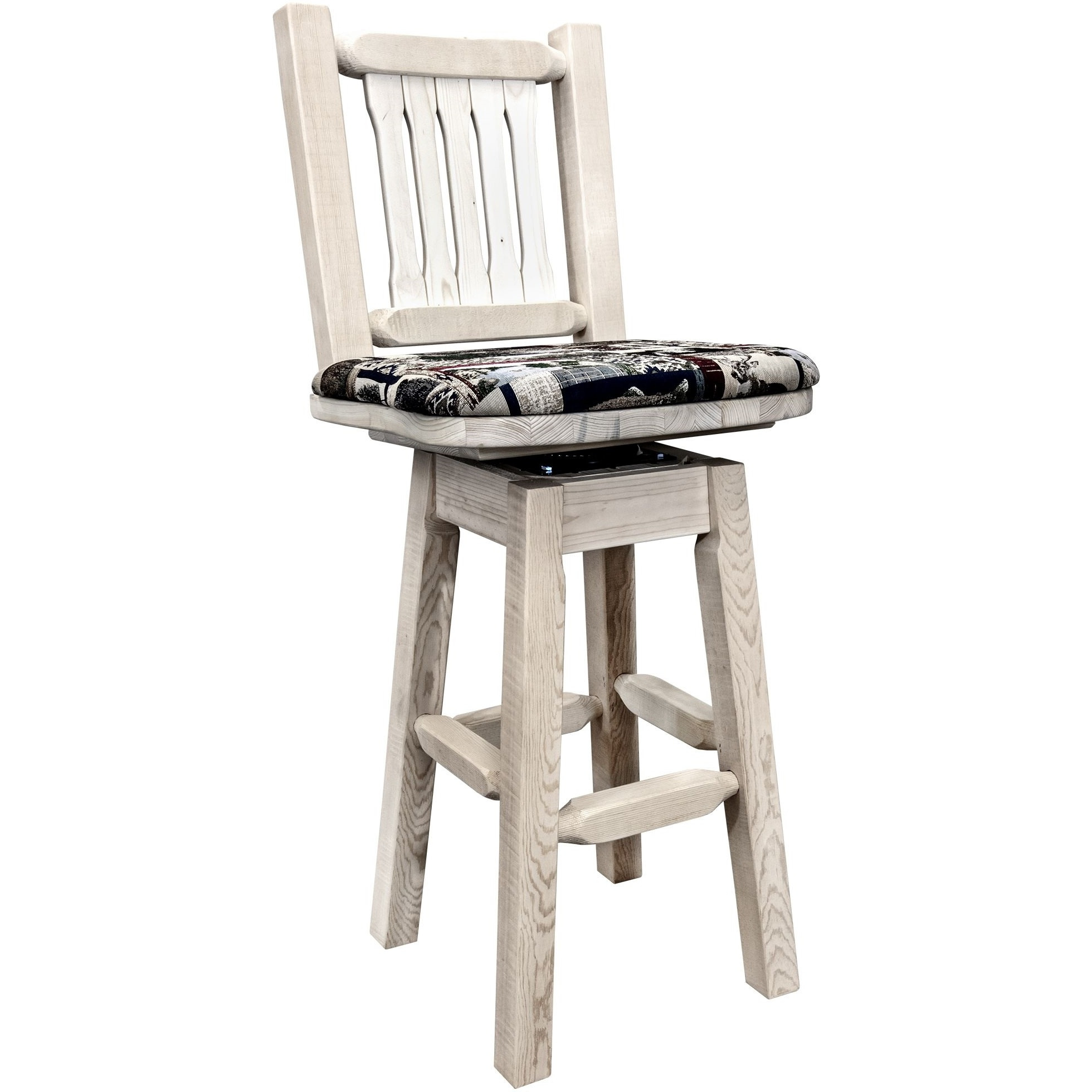 Homestead Collection Barstool w/ Back & Swivel, Ready to Finish w/ Upholstered Seat, Woodland Pattern
