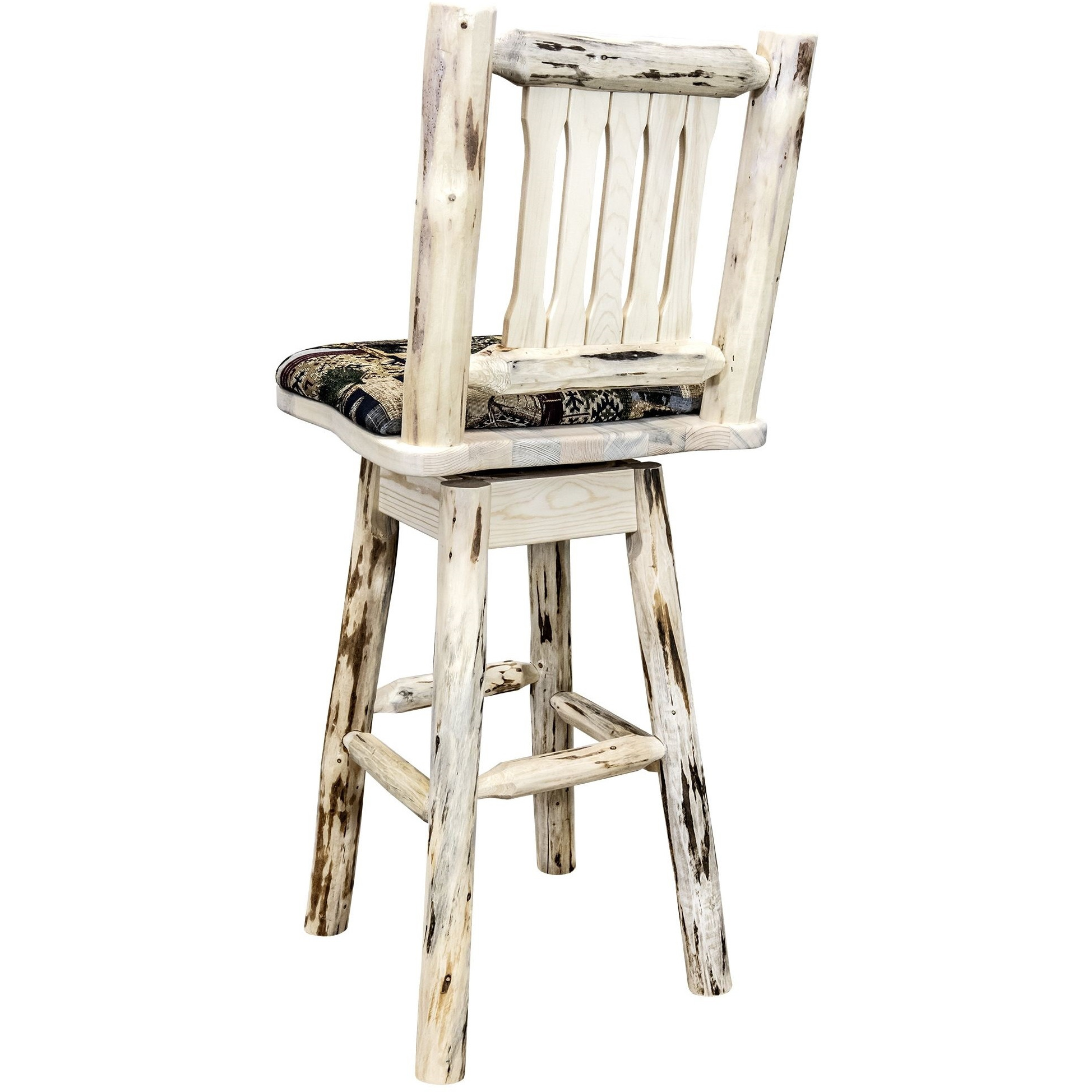 Montana Collection Counter Height Barstool w/ Back & Swivel - Woodland Upholstery, Clear Lacquer Finish