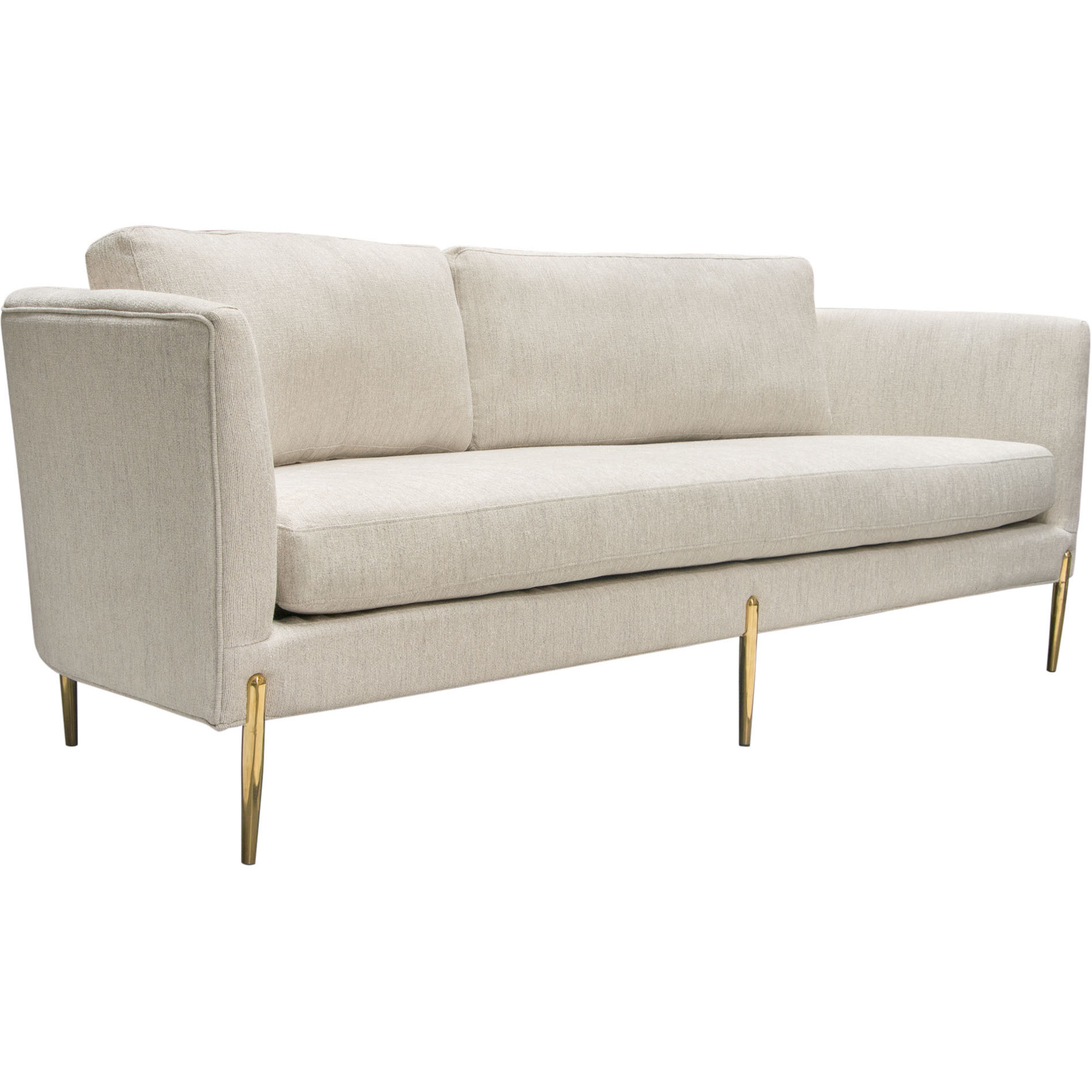 Lane Sofa in Light Cream Fabric with Gold Metal Legs by Diamond Slofa