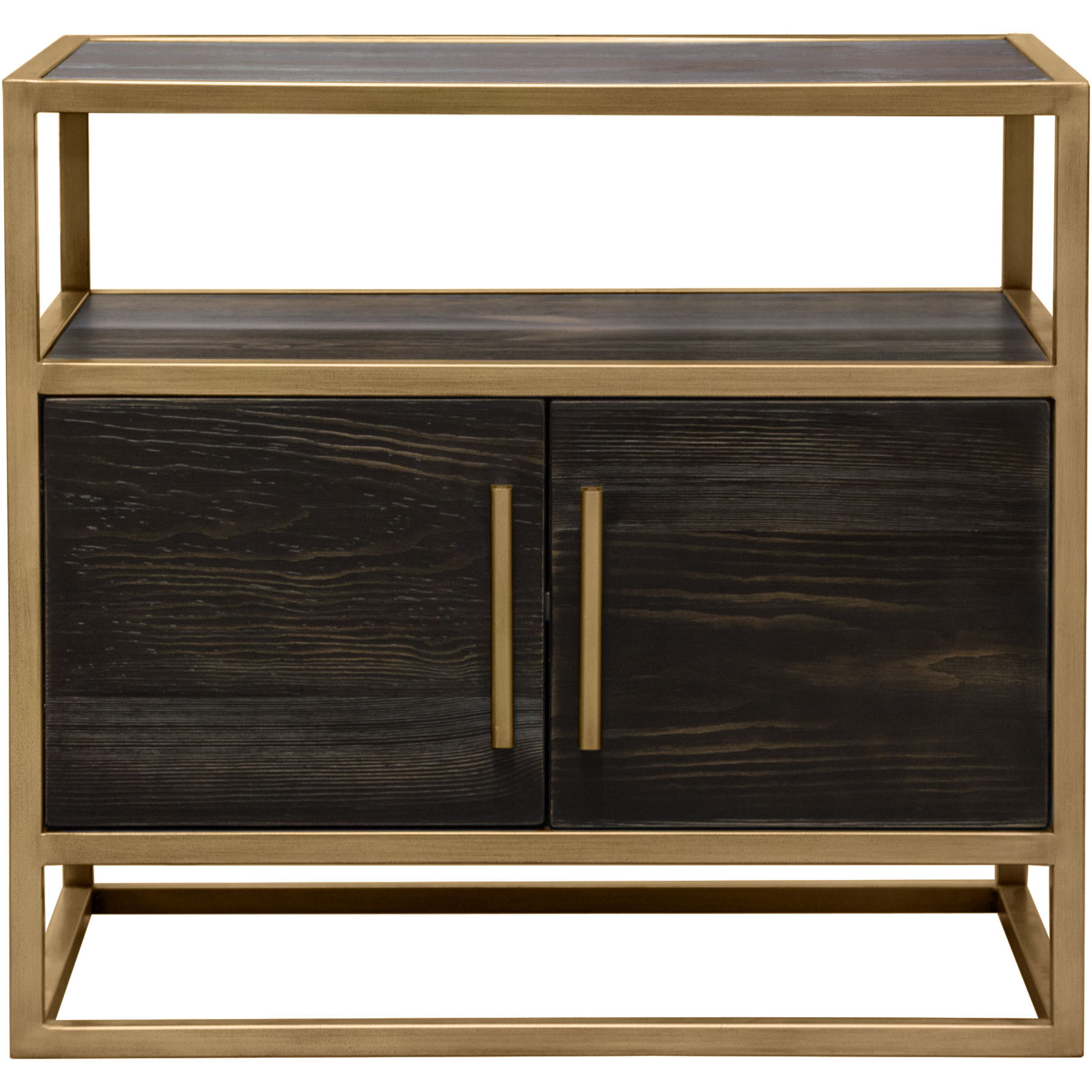 Empire 2-Door End Table in Dark Brown Veneer w/ Handbrushed Gold Metal Frame by Diamond Sofa