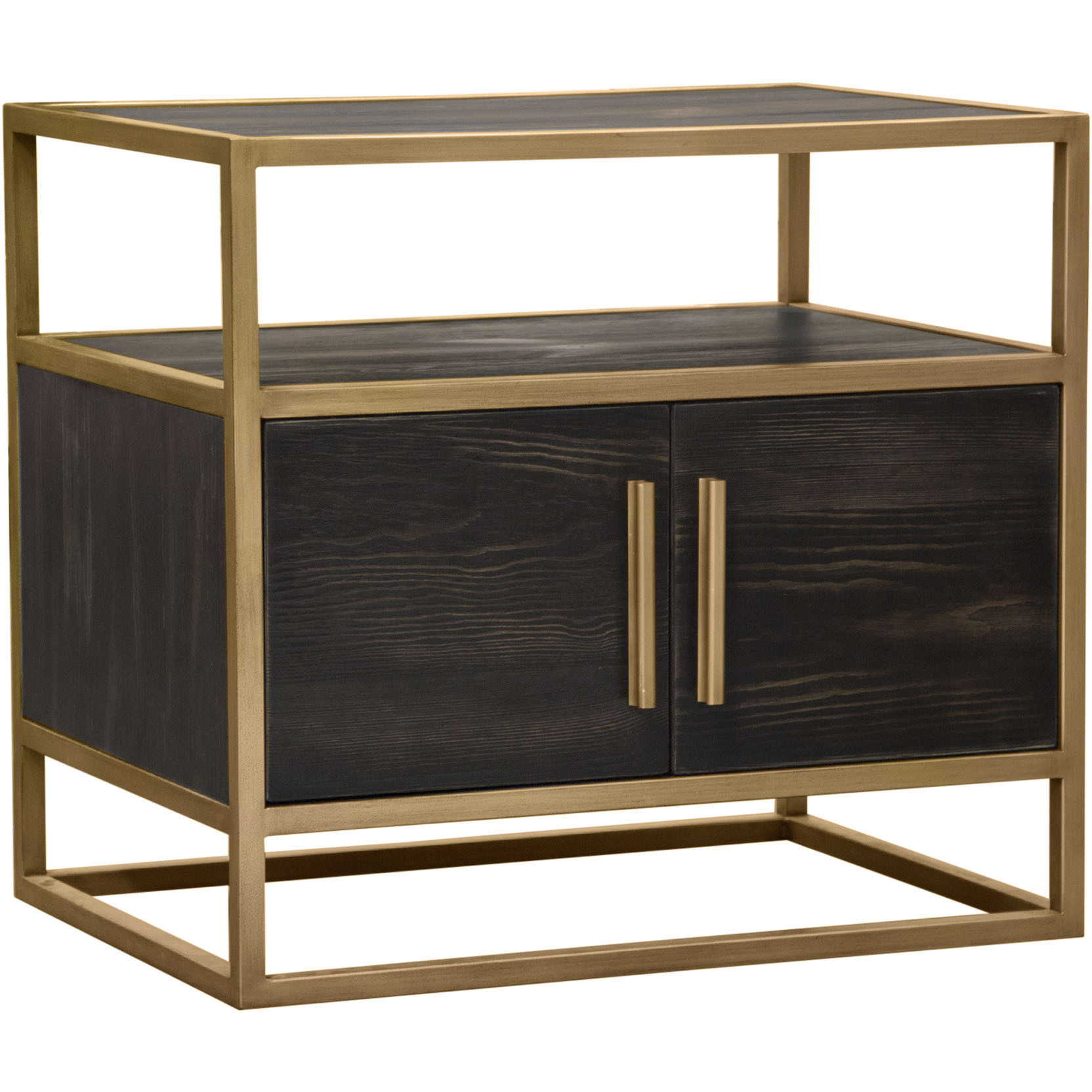 Empire 2-Door End Table in Dark Brown Veneer w/ Handbrushed Gold Metal Frame by Diamond Sofa