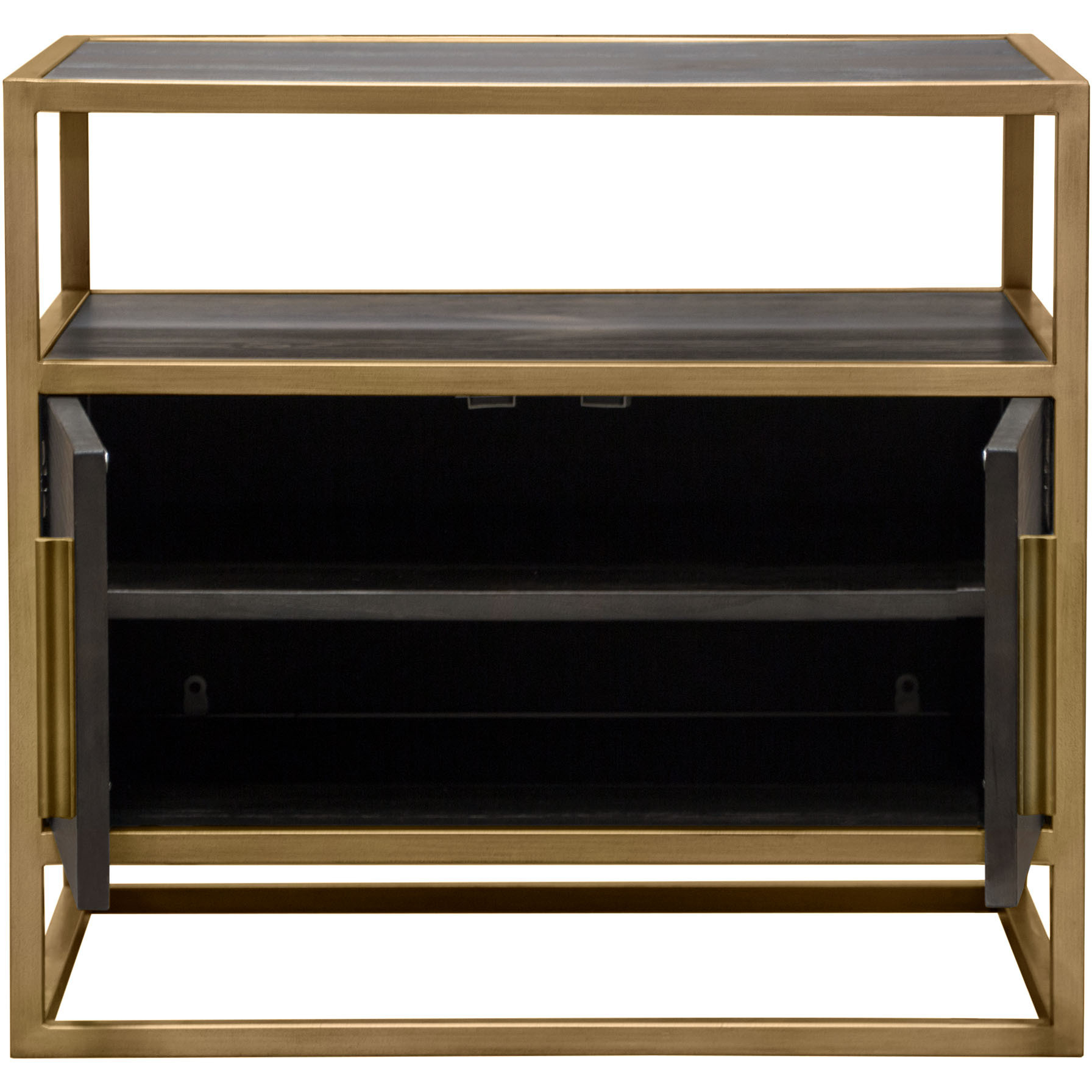 Empire 2-Door End Table in Dark Brown Veneer w/ Handbrushed Gold Metal Frame by Diamond Sofa