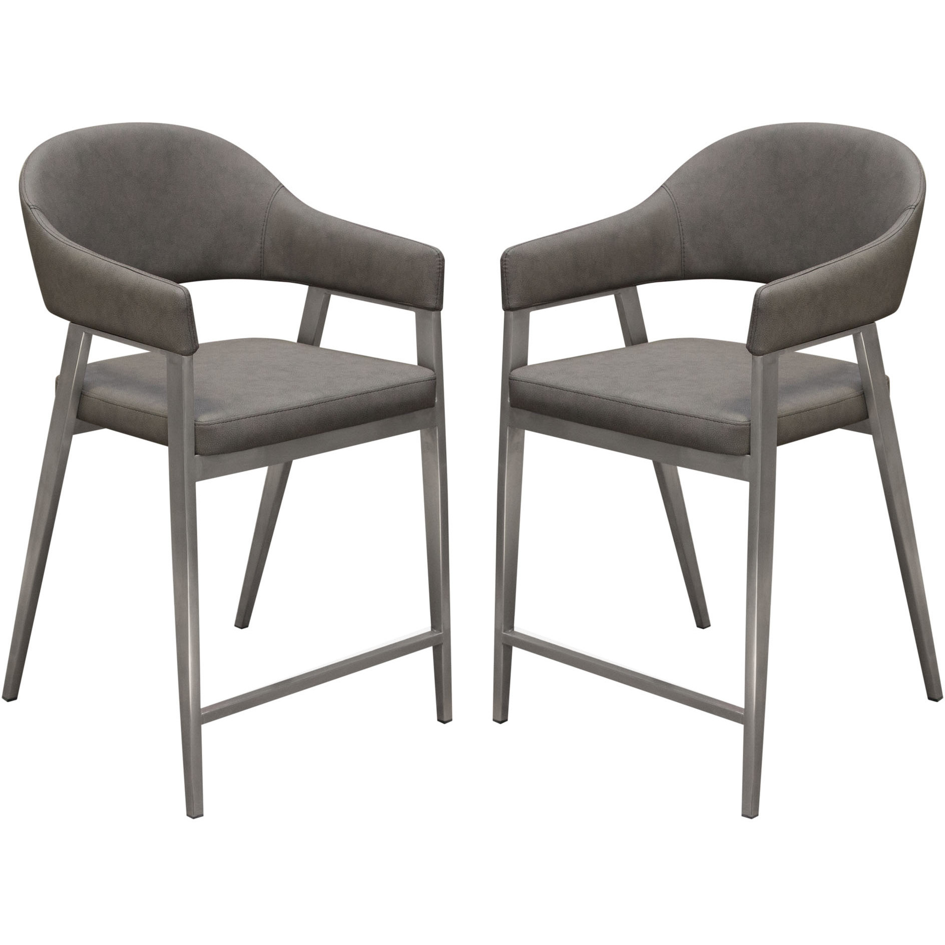 Adele Set of Two Counter Height Chairs in Grey Leatherette w/ Brushed Stainless Steel Leg by Diamond Sofa