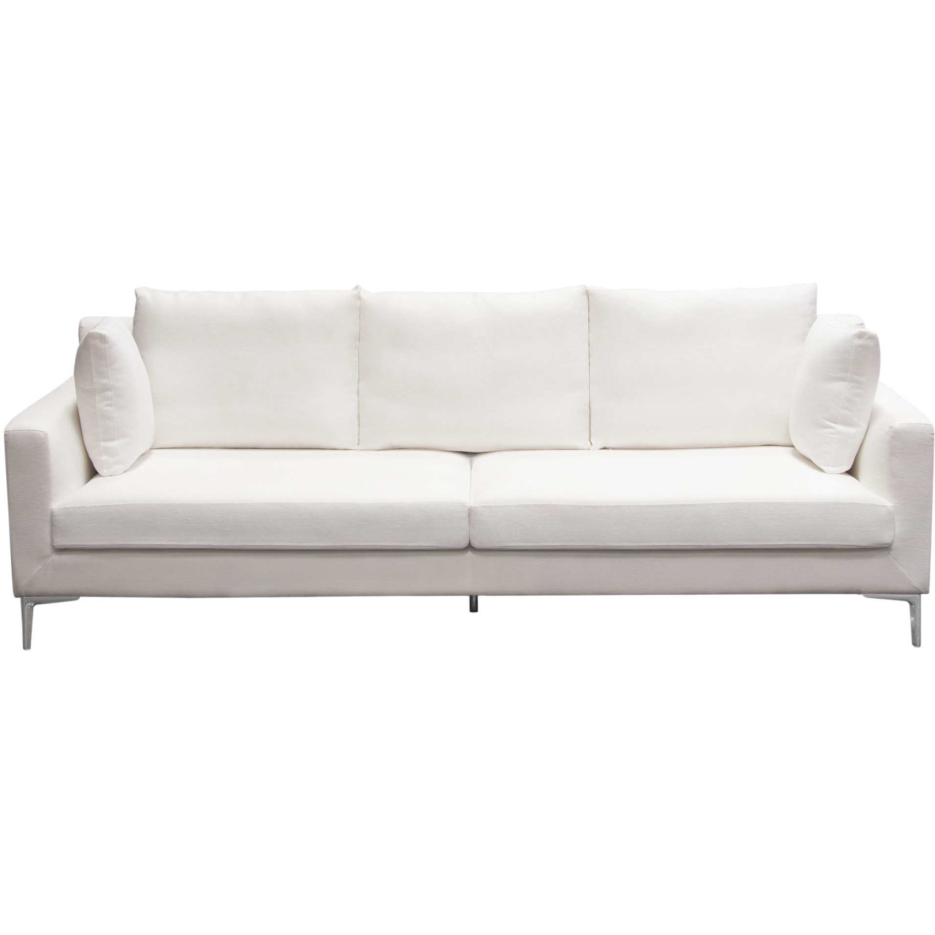 Seattle Loose Back Sofa in White Linen w/ Polished Silver Metal Leg by Diamond Sofa