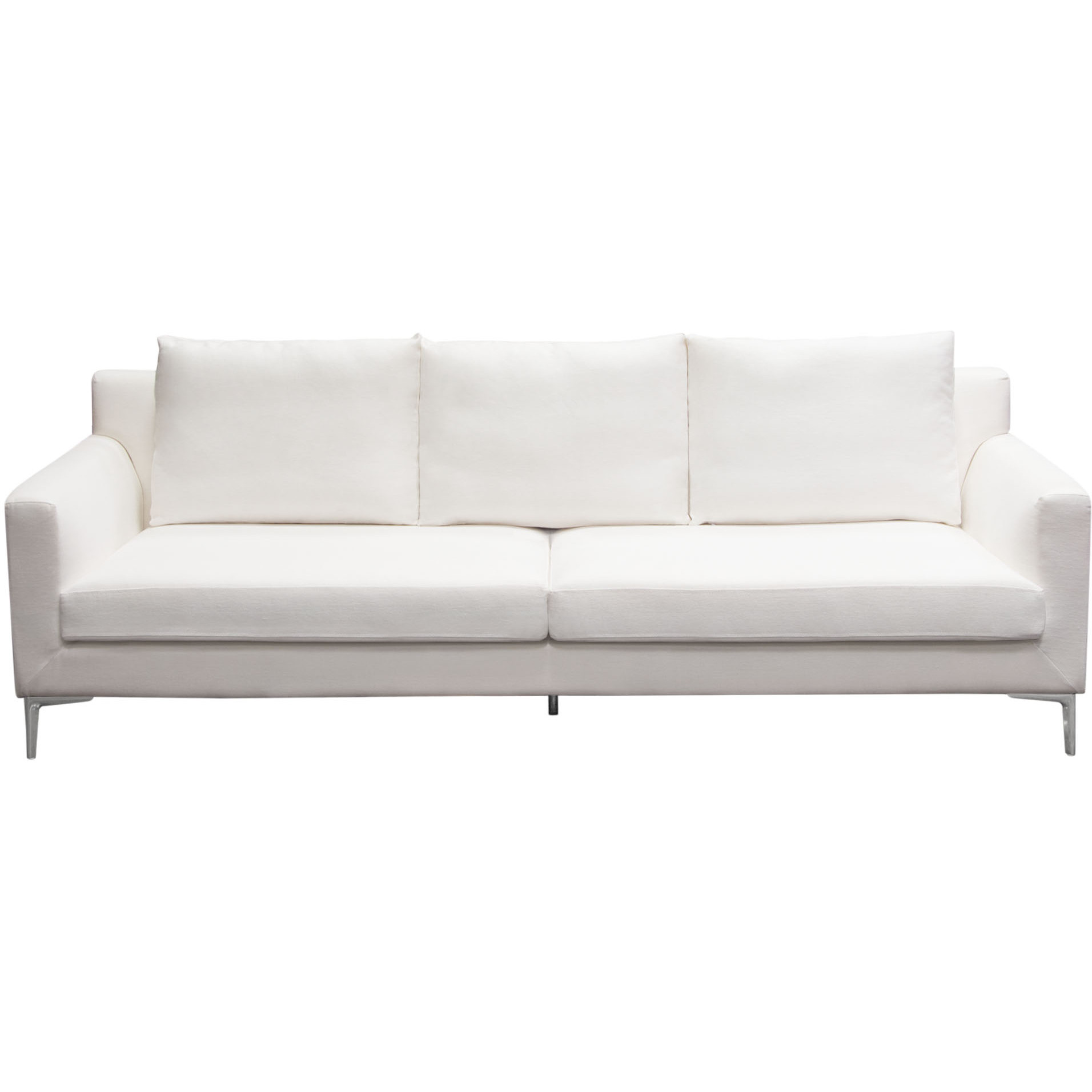 Seattle Loose Back Sofa in White Linen w/ Polished Silver Metal Leg by Diamond Sofa