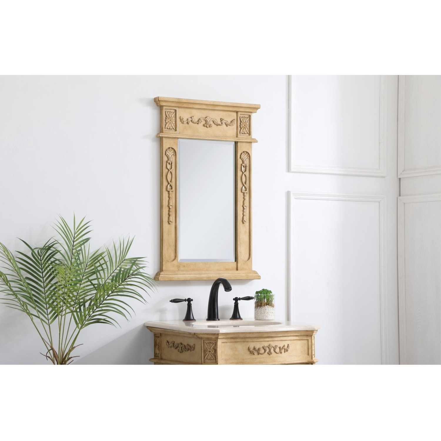 Wood frame mirror 18 inch x 28 inch in Antique Beige