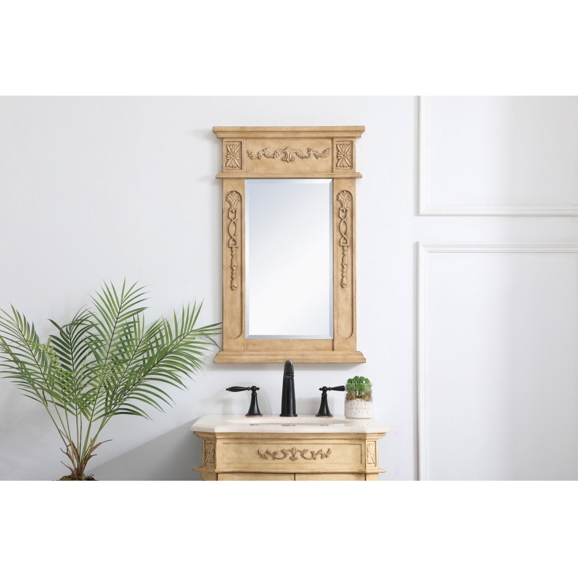 Wood frame mirror 18 inch x 28 inch in Antique Beige