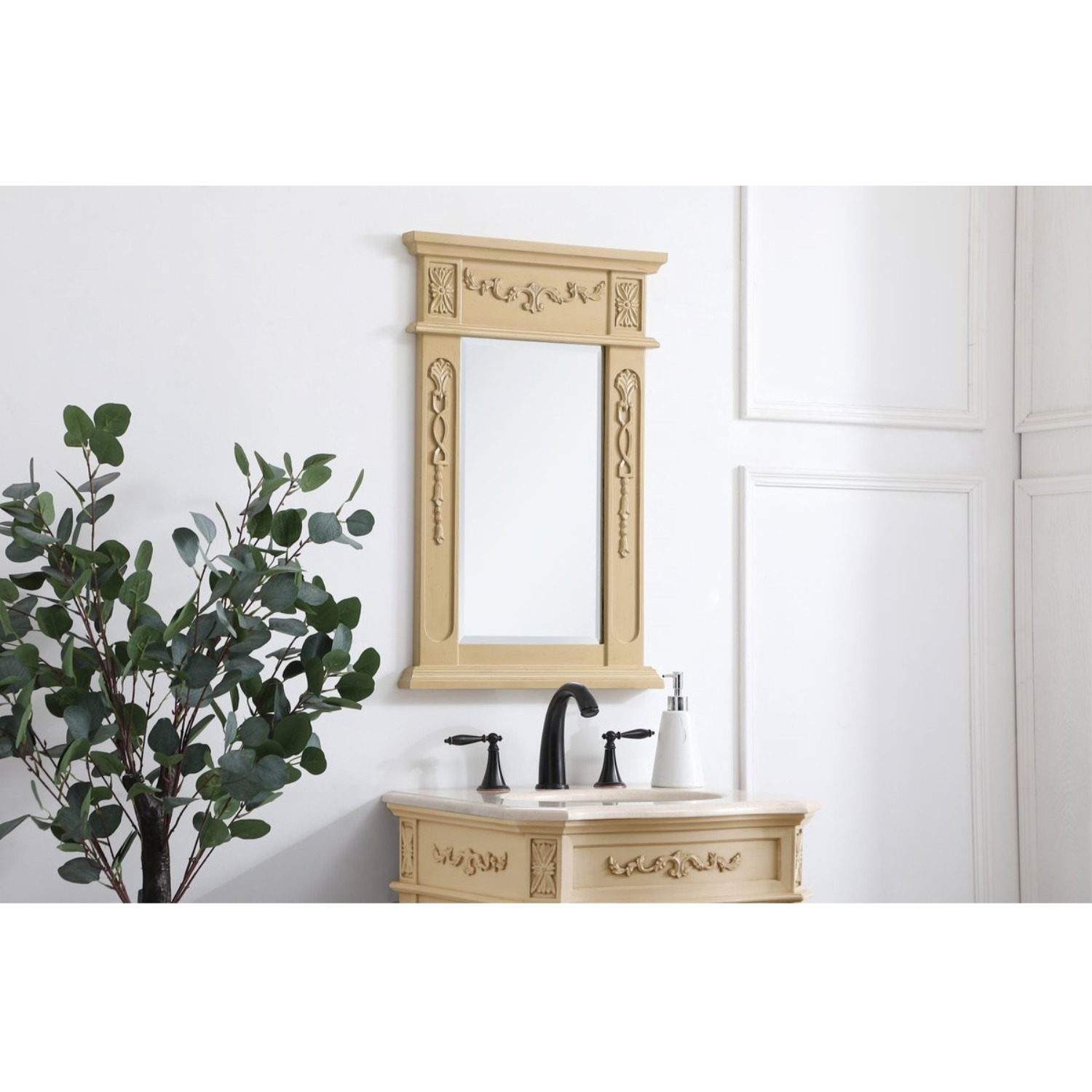Wood frame mirror 18 inch x 28 inch in Light Antique Beige