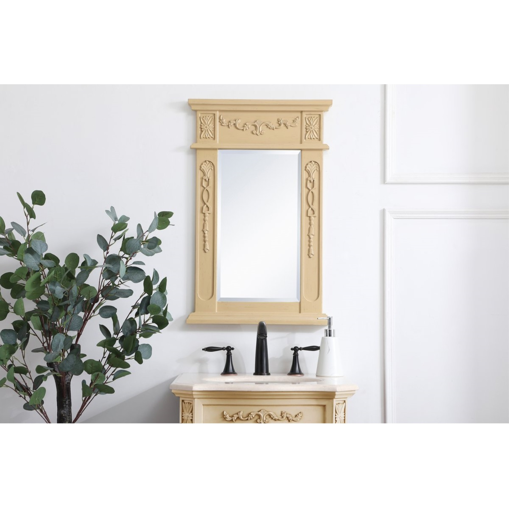 Wood frame mirror 18 inch x 28 inch in Light Antique Beige