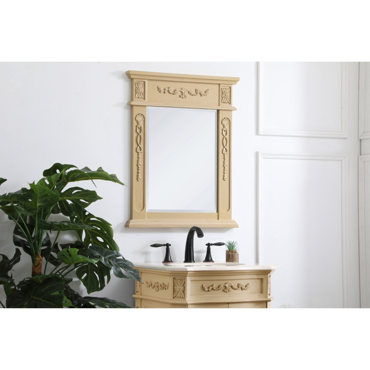 Wood frame mirror 22 inch x 28 inch in Light Antique Beige