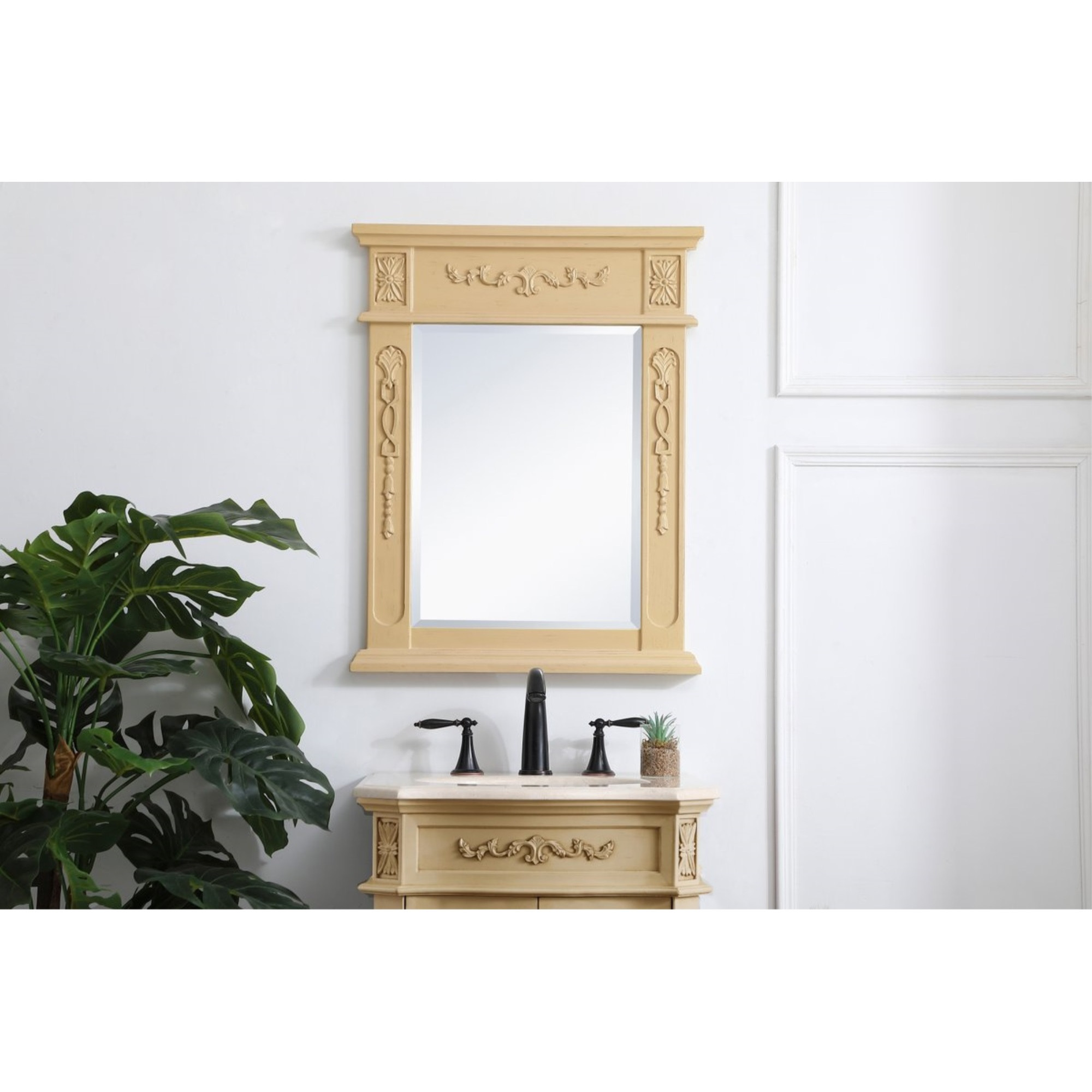 Wood frame mirror 22 inch x 28 inch in Light Antique Beige