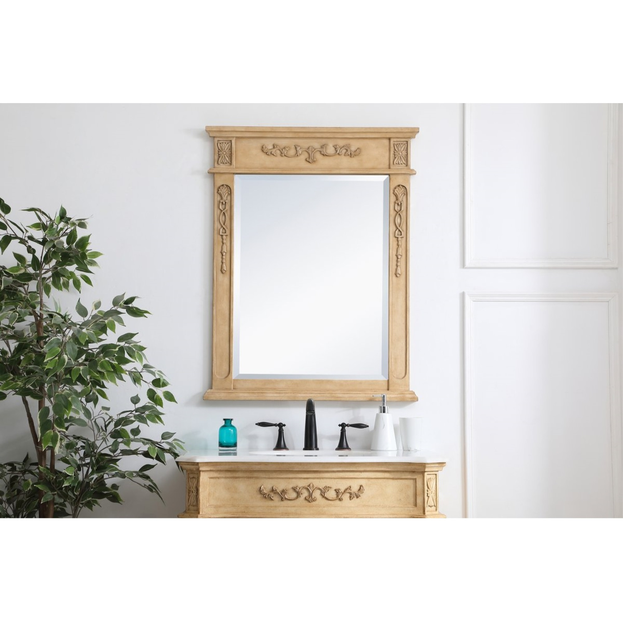 Wood frame mirror 28 inch x 36 inch in Antique Beige