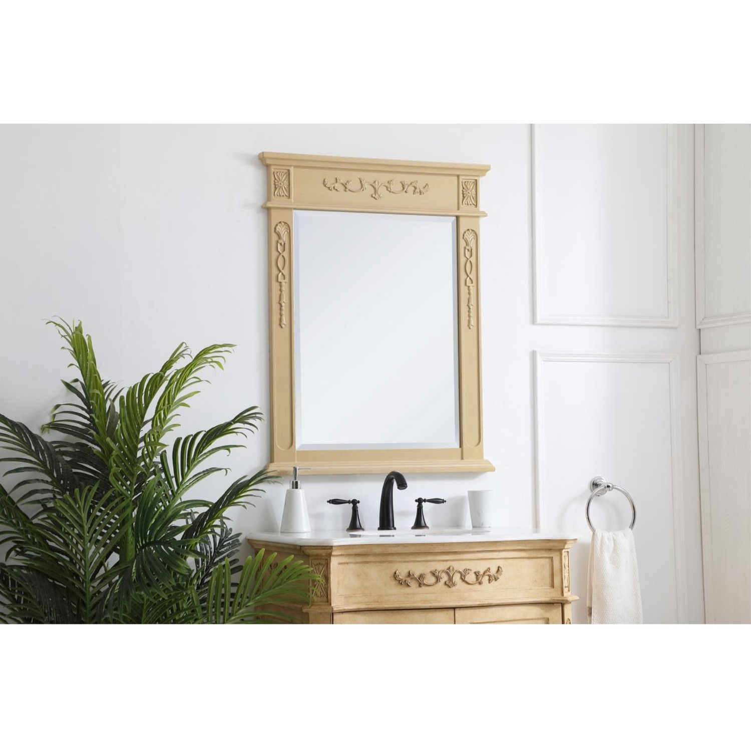 Wood frame mirror 28 inch x 36 inch in Light Antique Beige