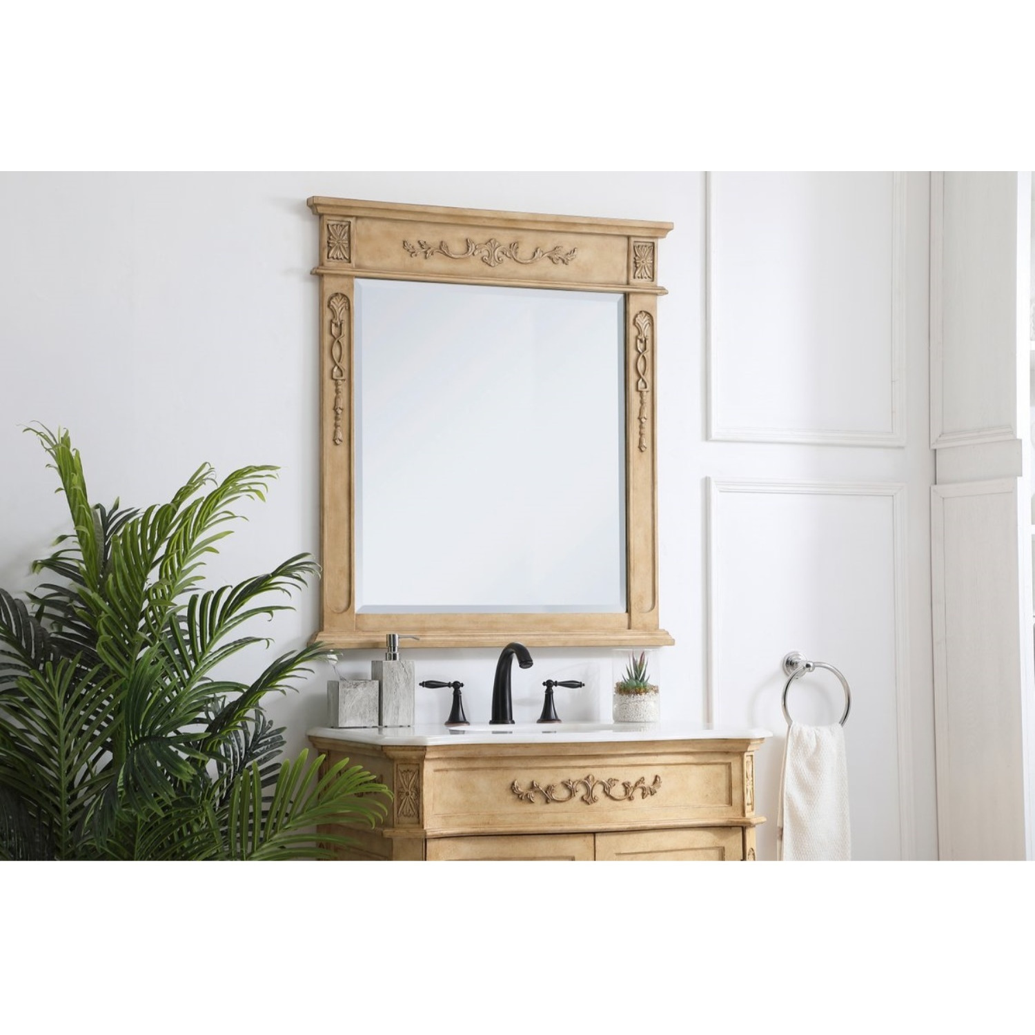 Wood frame mirror 32 inch x 36 inch in Antique Beige