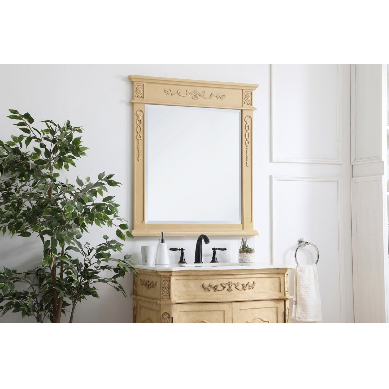 Wood frame mirror 32 inch x 36 inch in Light Antique Beige