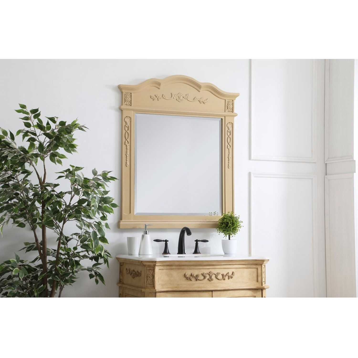 Wood frame mirror 32 inch x 38 inch in Light Antique Beige
