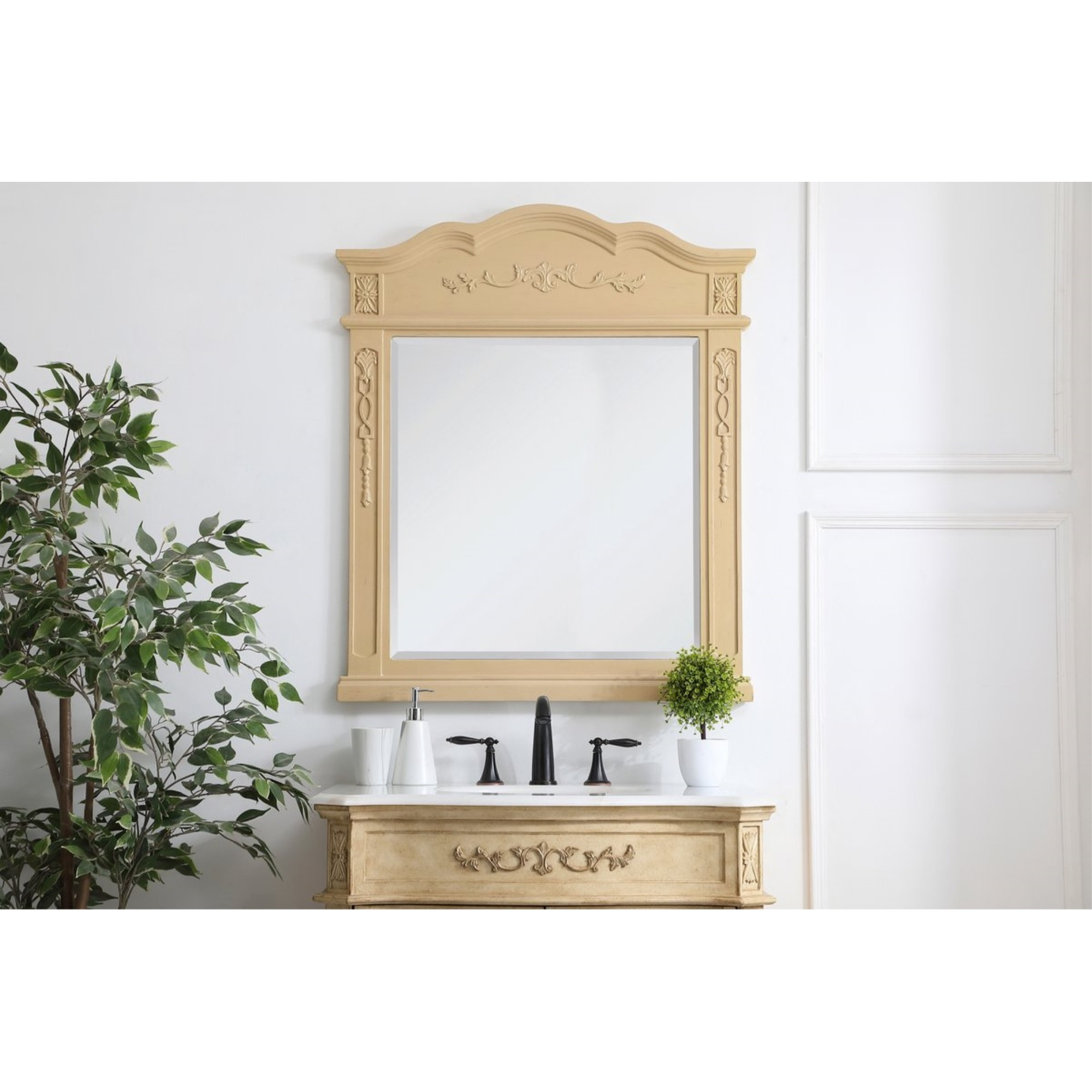 Wood frame mirror 32 inch x 38 inch in Light Antique Beige