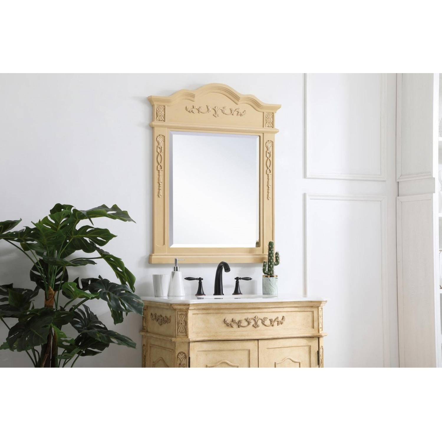 Wood frame mirror 28 inch x 36 inch in Light Antique Beige