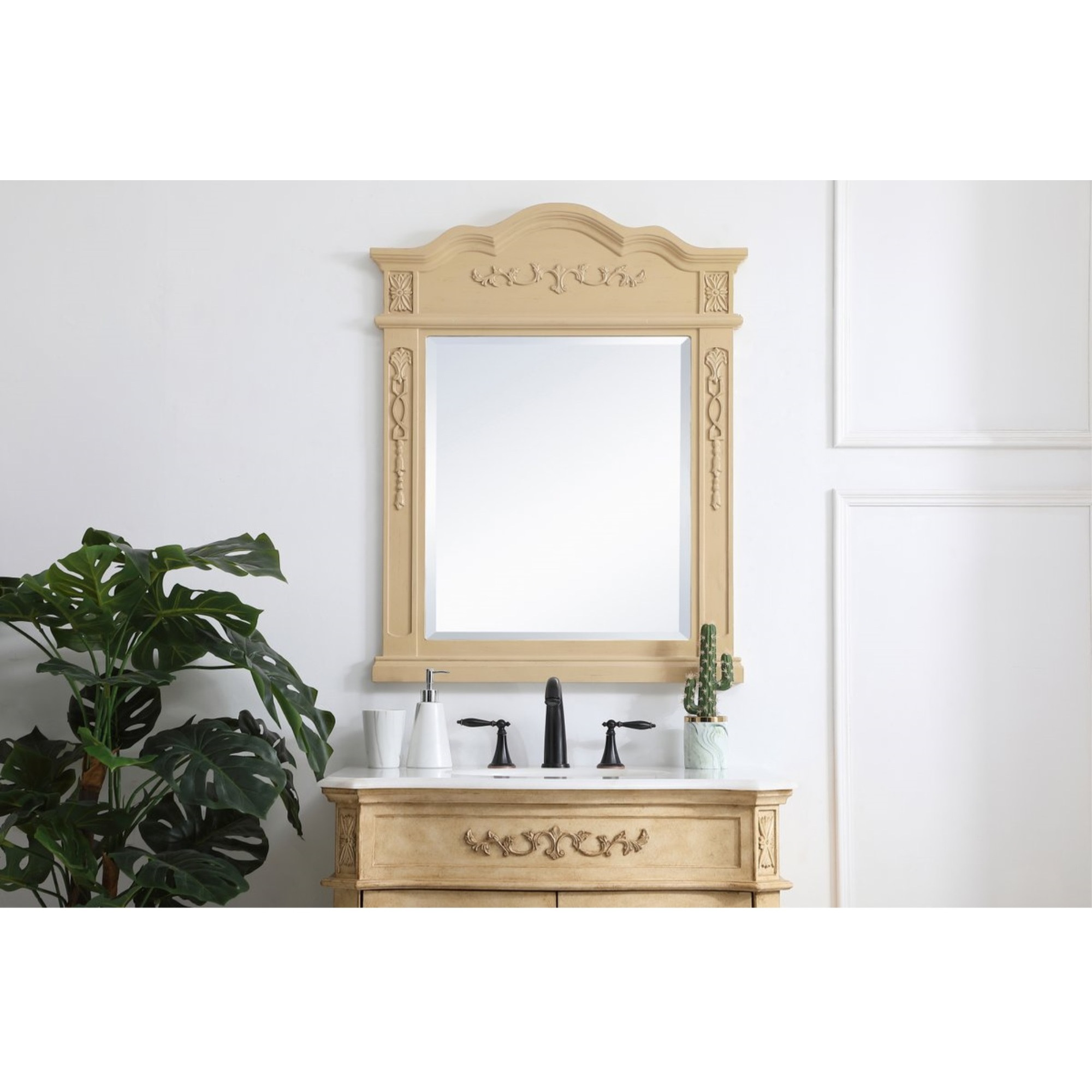 Wood frame mirror 28 inch x 36 inch in Light Antique Beige