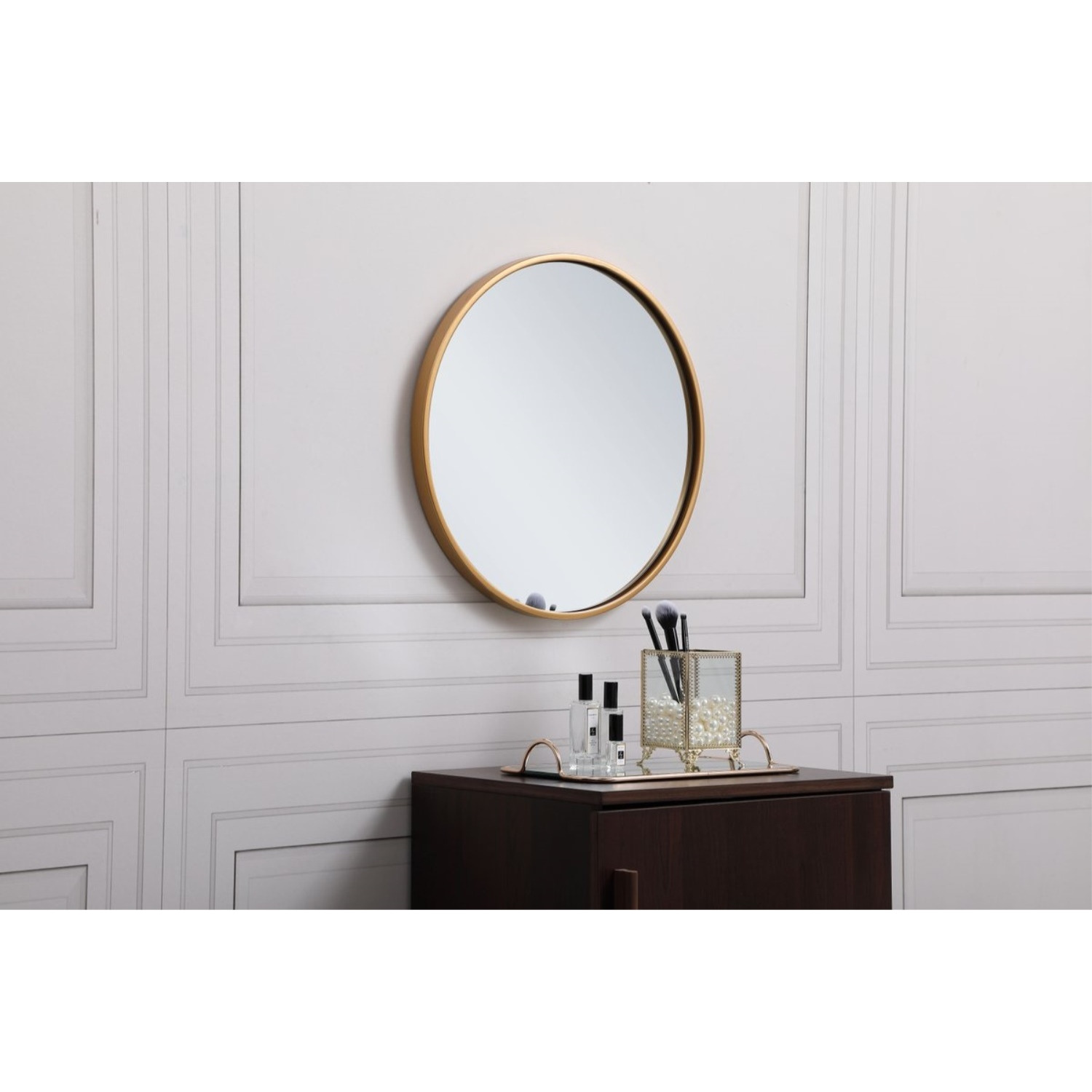 Metal frame round mirror 18 inch in Brass
