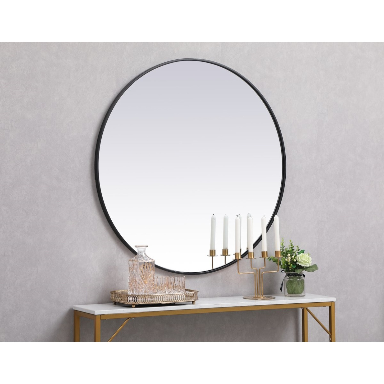 Metal frame round mirror 39 inch in Black