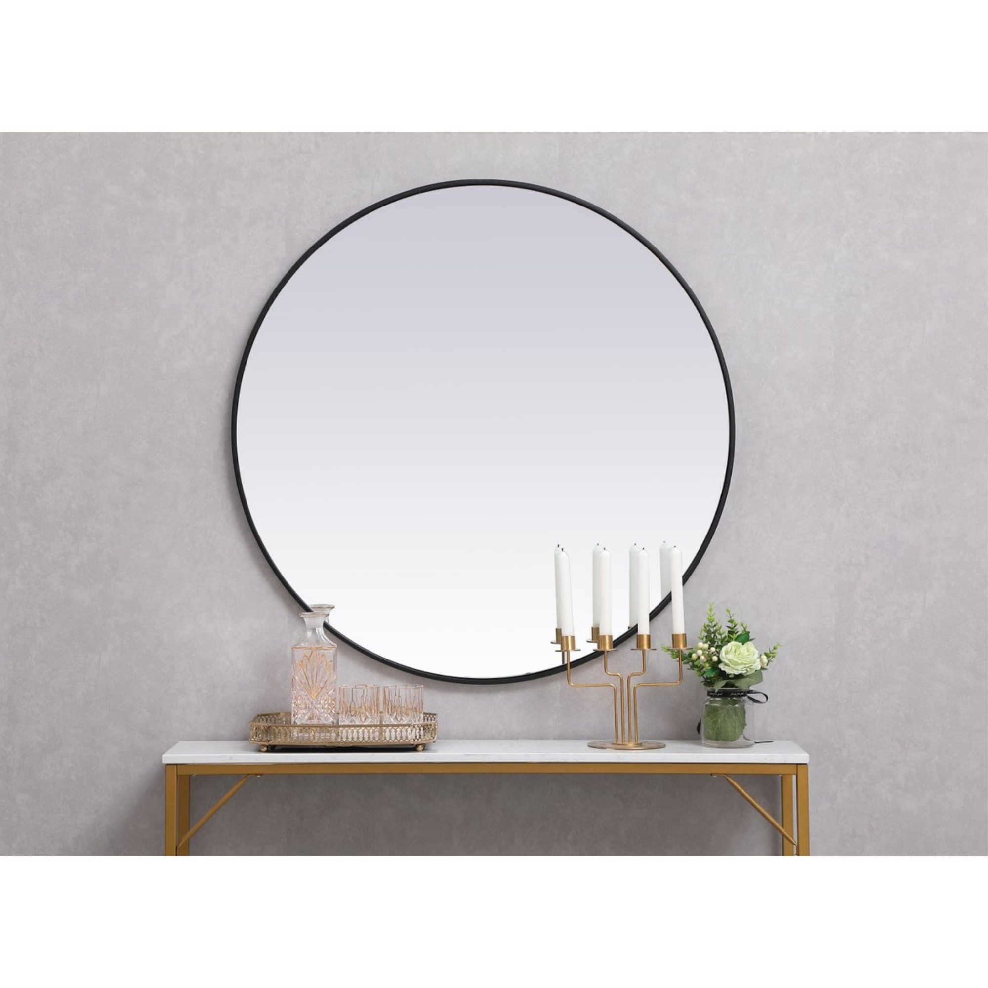 Metal frame round mirror 39 inch in Black