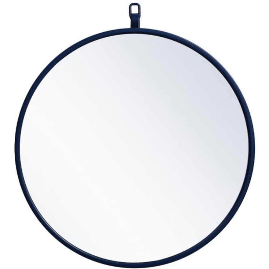 Metal frame round mirror with decorative hook 18 inch in Blue