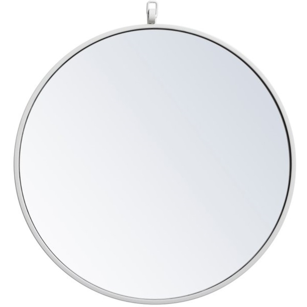 Metal frame round mirror with decorative hook 21 inch in White