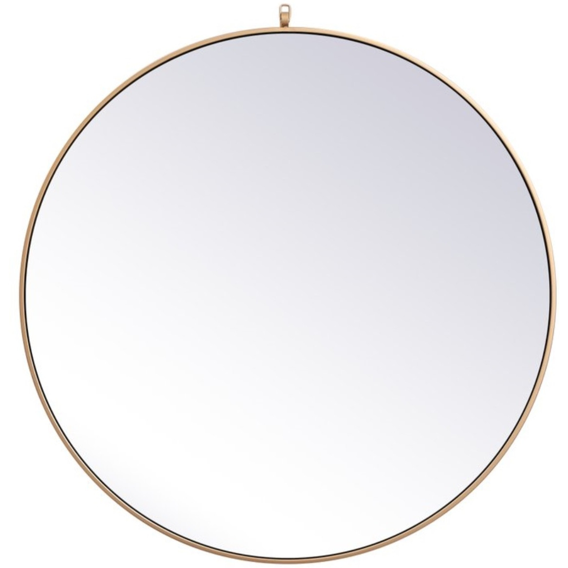 Metal frame round mirror with decorative hook 39 inch in Brass