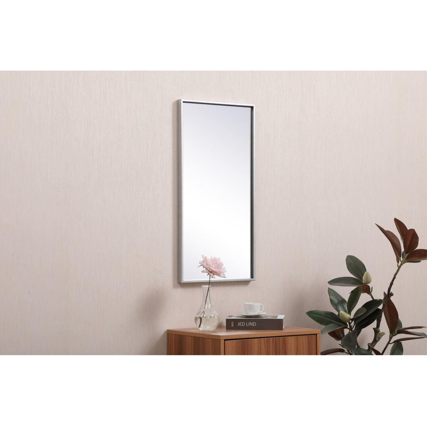 Metal frame rectangle mirror 14x28 inch in silver