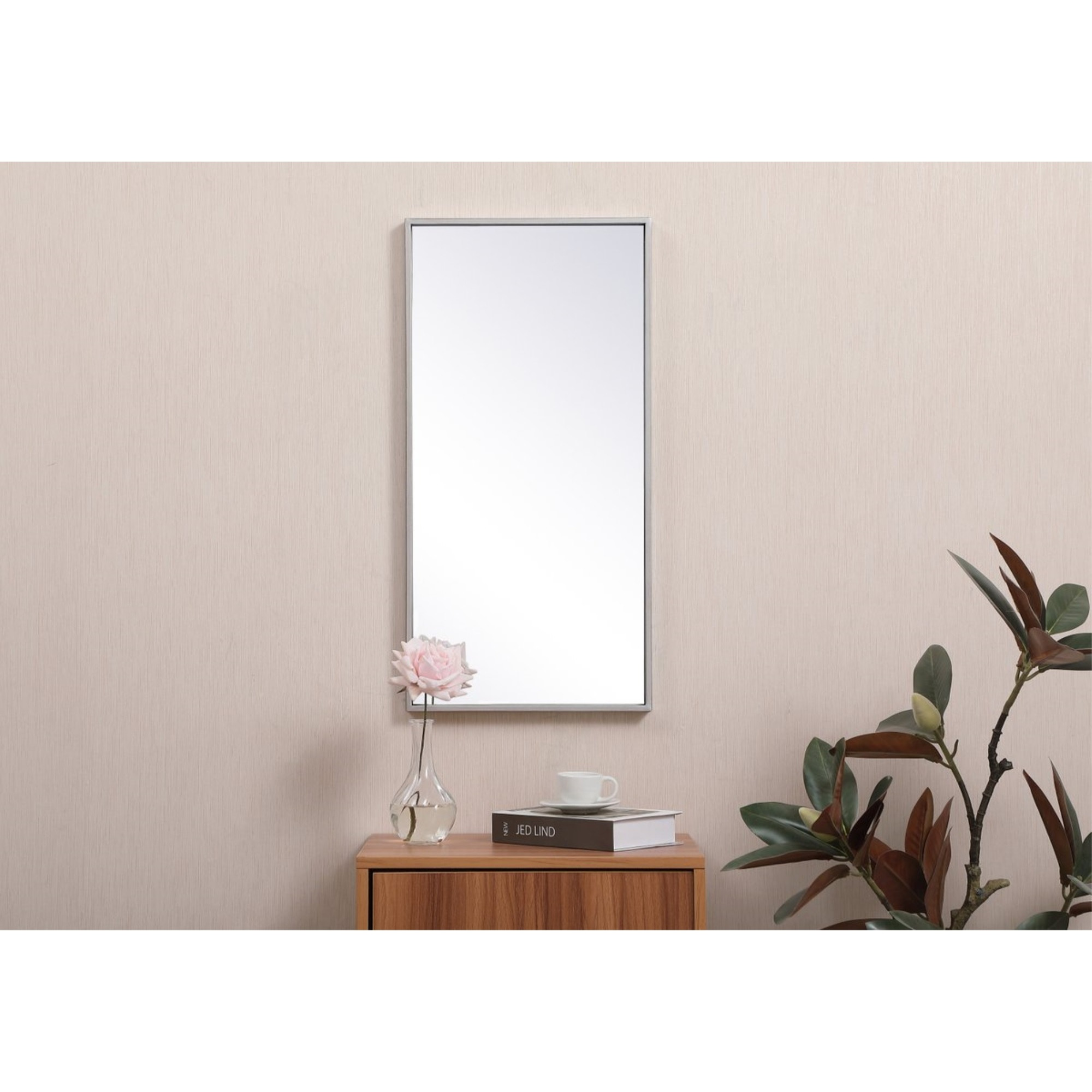 Metal frame rectangle mirror 14x28 inch in silver