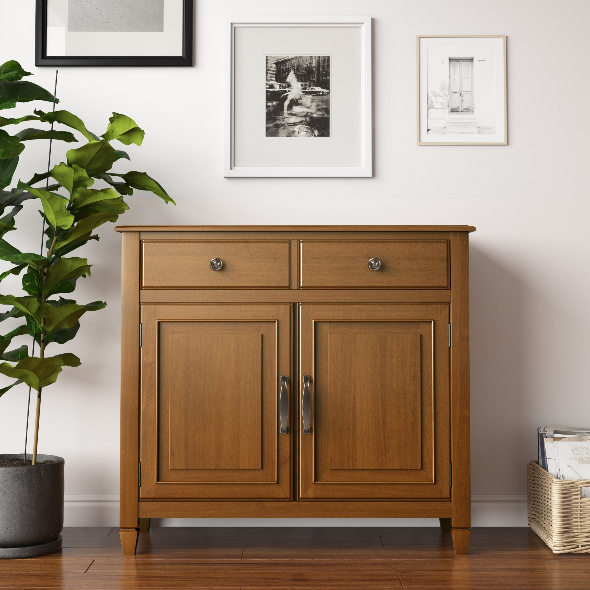 Connaught Solid Wood Entryway Storage Cabinet in Light Golden Brown