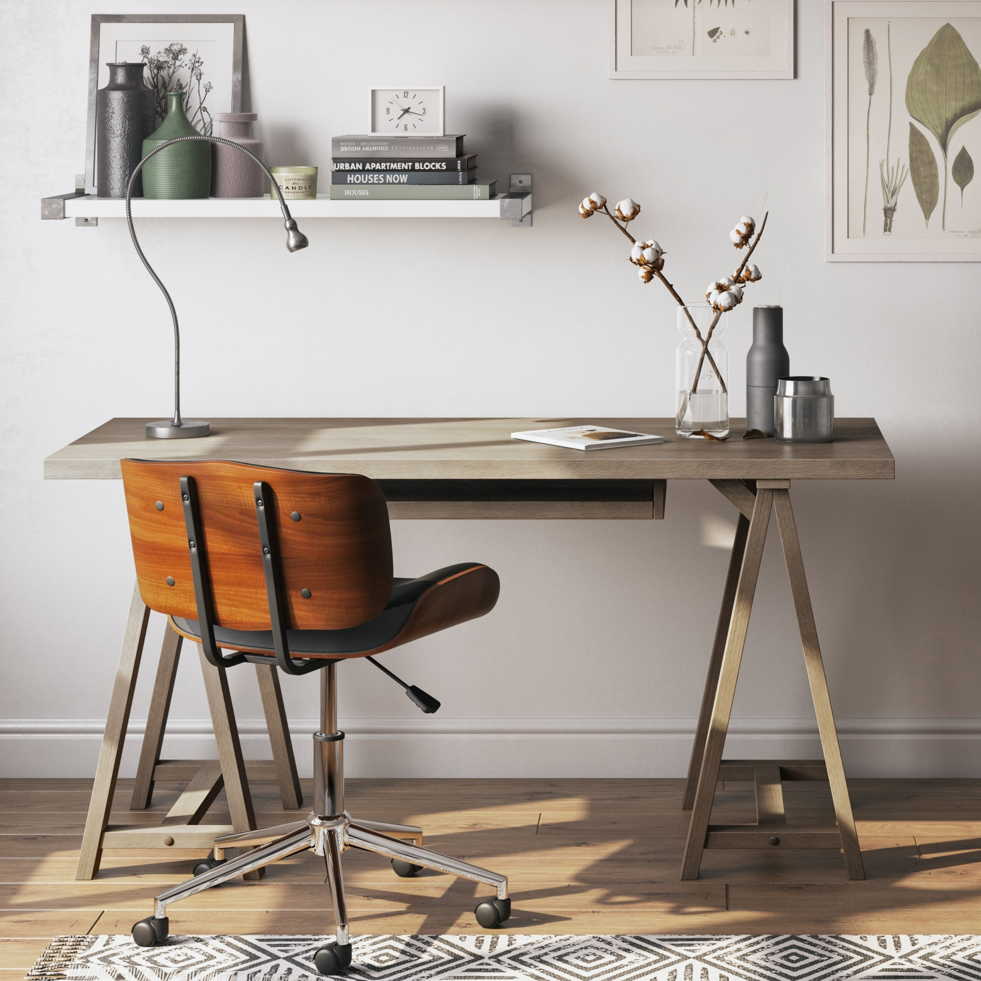Sawhorse Solid Wood Desk in Farmhouse Grey