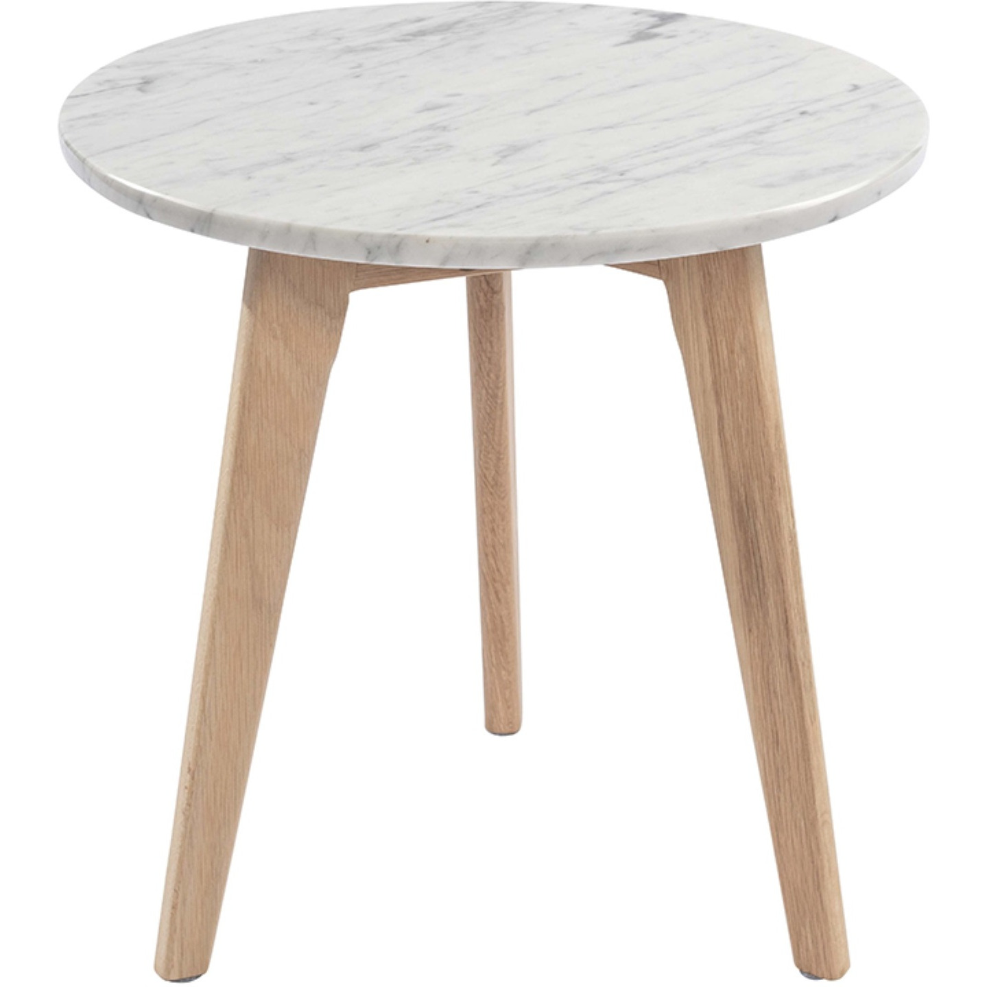 Cherie 15" Round Italian Carrara White Marble Table with Oak Legs