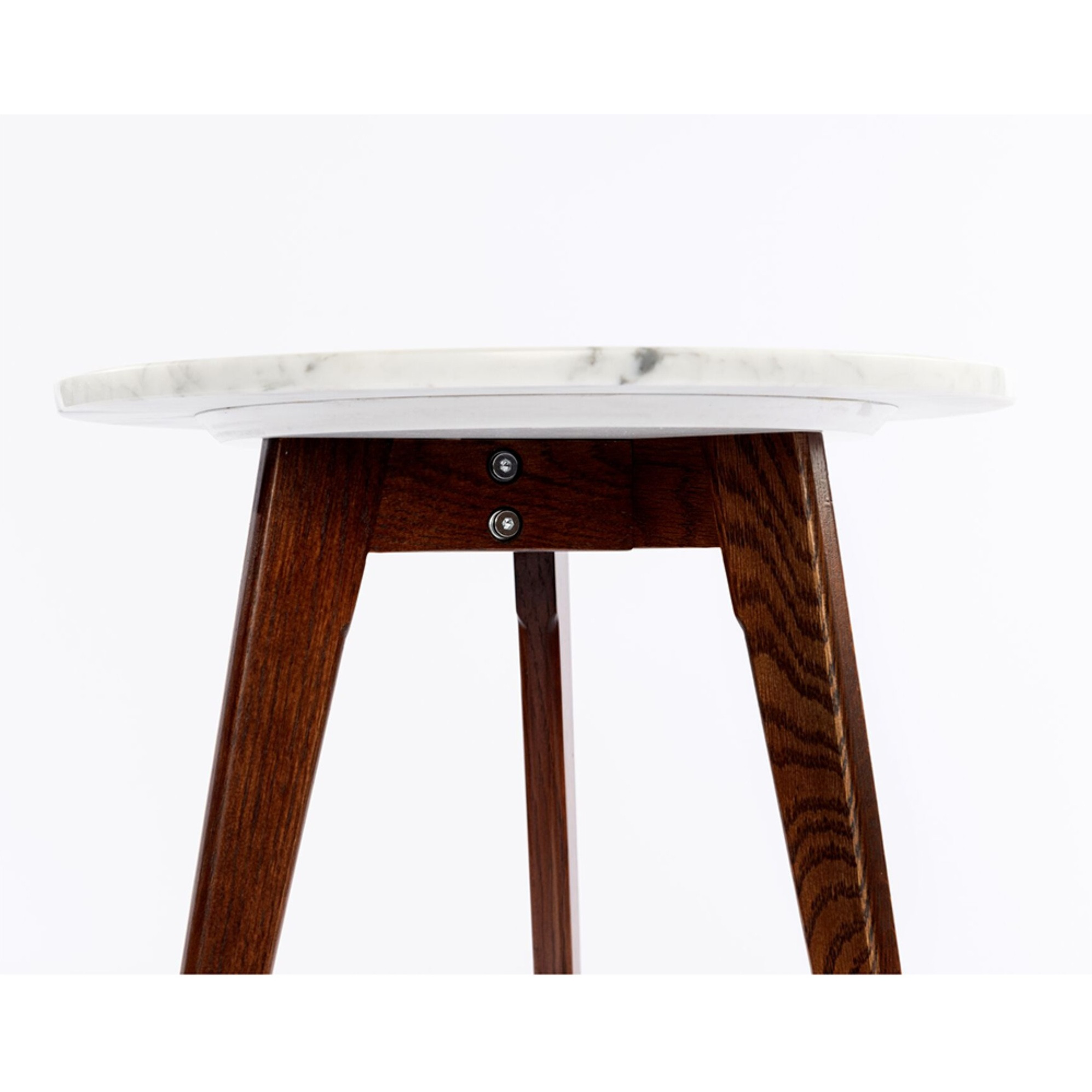 Cherie 15" Round Italian Carrara White Marble Table with Walnut Legs
