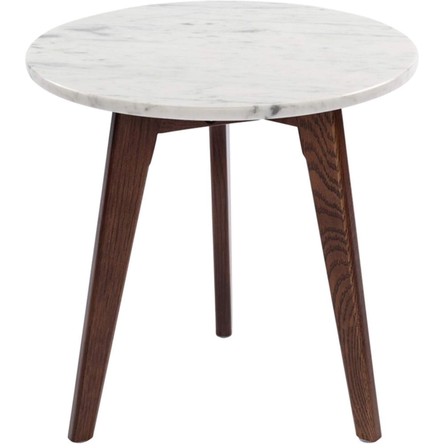 Cherie 15" Round Italian Carrara White Marble Table with Walnut Legs