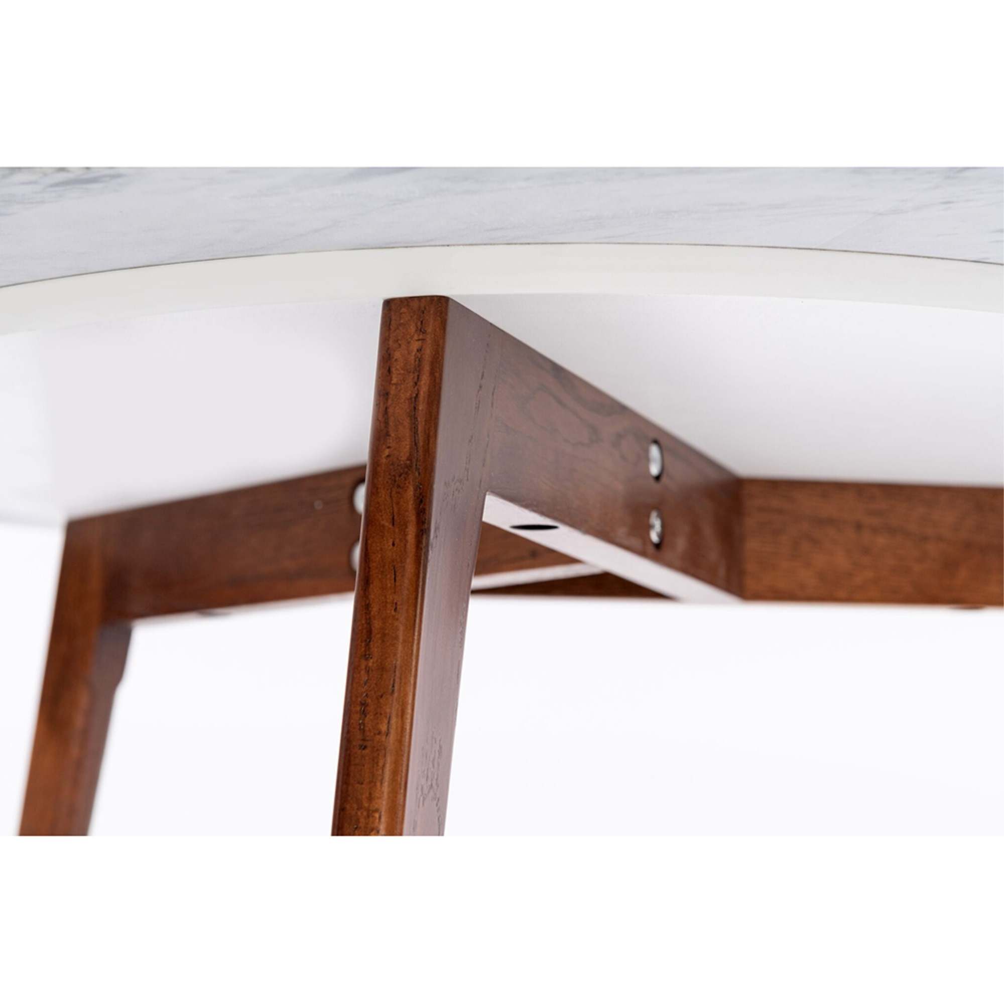Stella 31" Round Italian Carrara White Marble Coffee Table with Walnut Legs