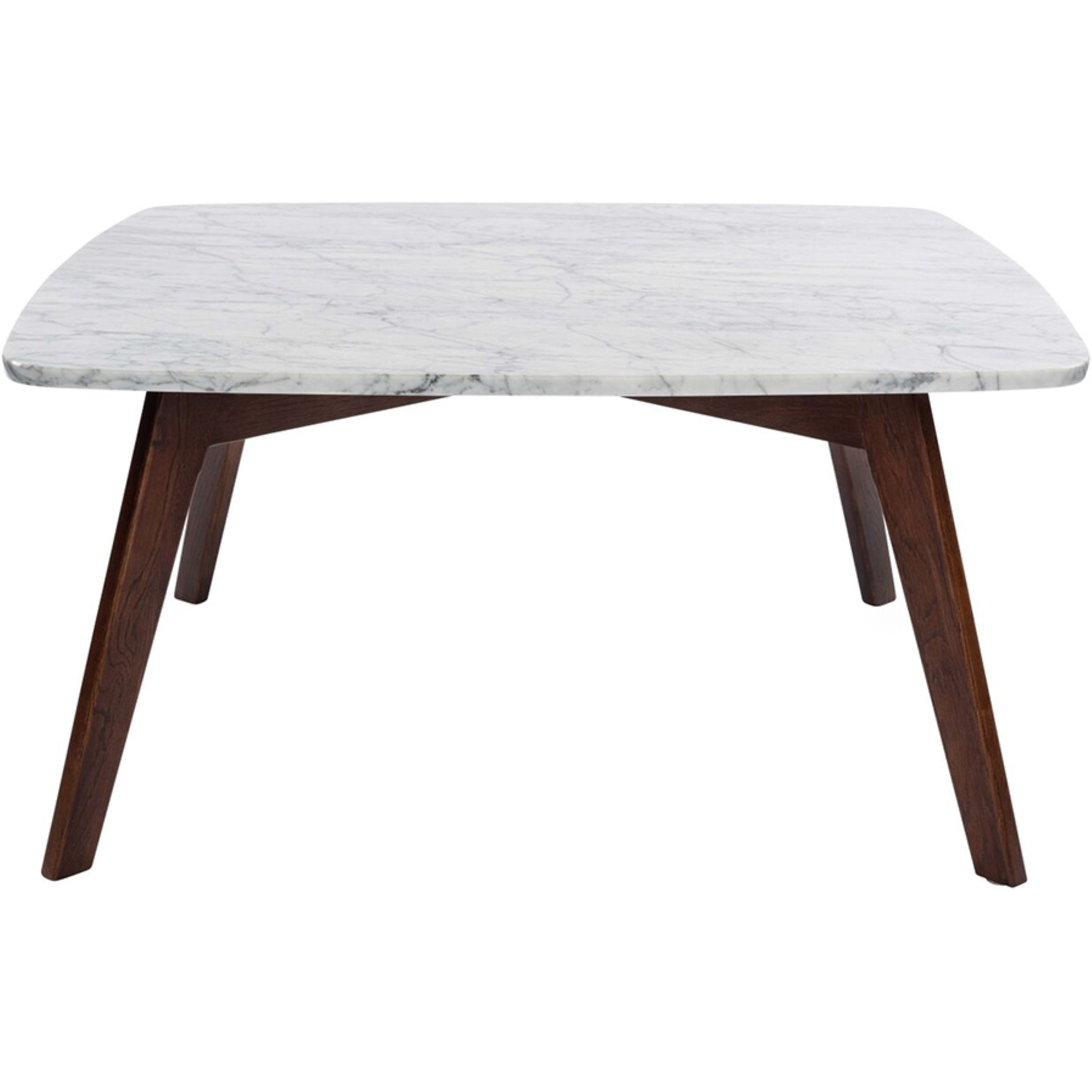 Vezzana 31" Square Italian Carrara White Marble Table with Walnut Legs