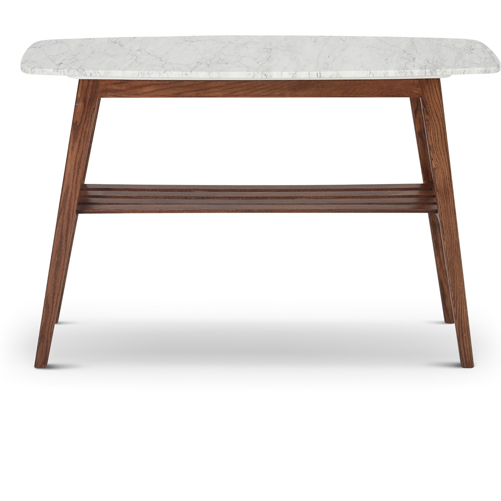 Castello 43" Rectangular Italian Carrara White Marble Console Table with Walnut Shelf