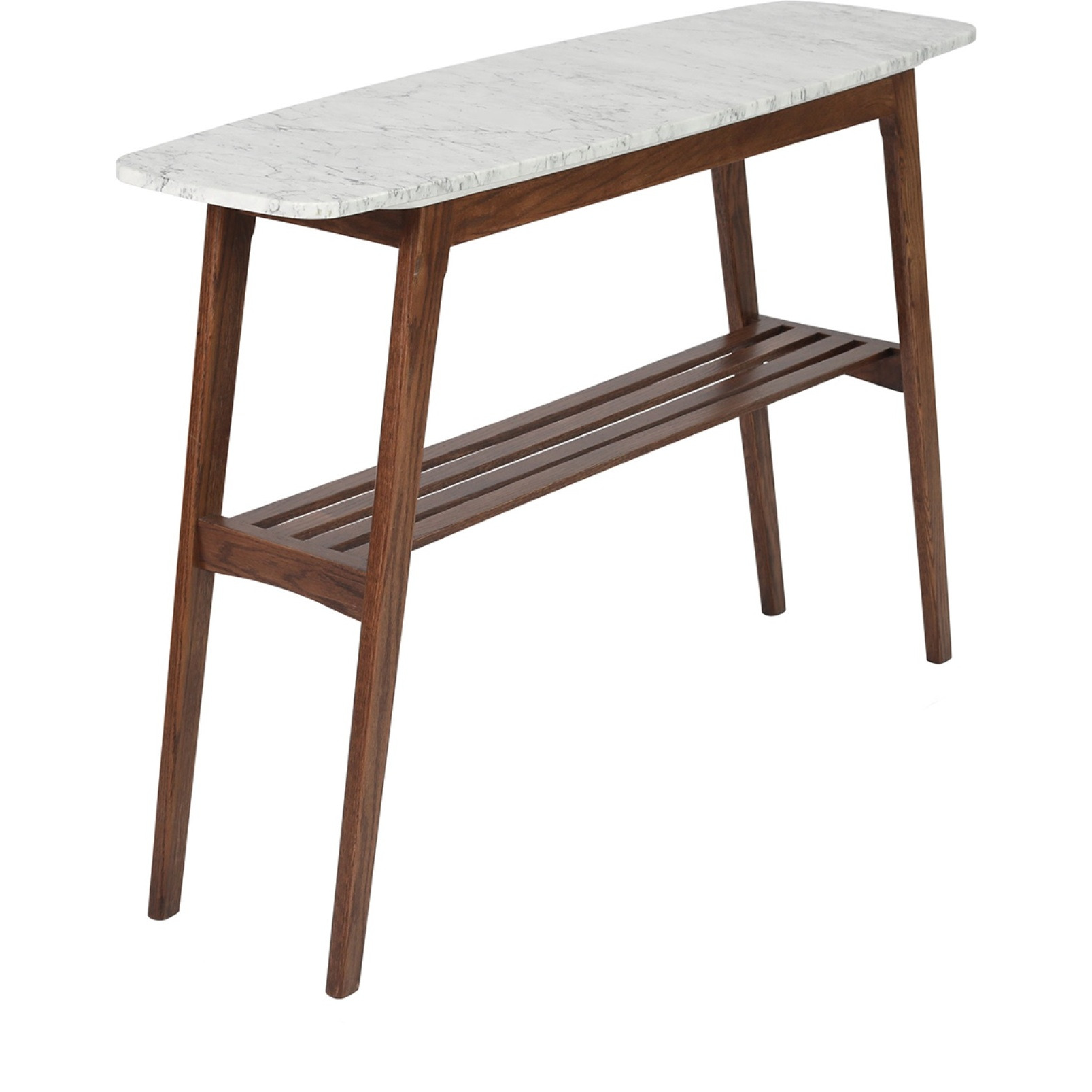 Castello 43" Rectangular Italian Carrara White Marble Console Table with Walnut Shelf