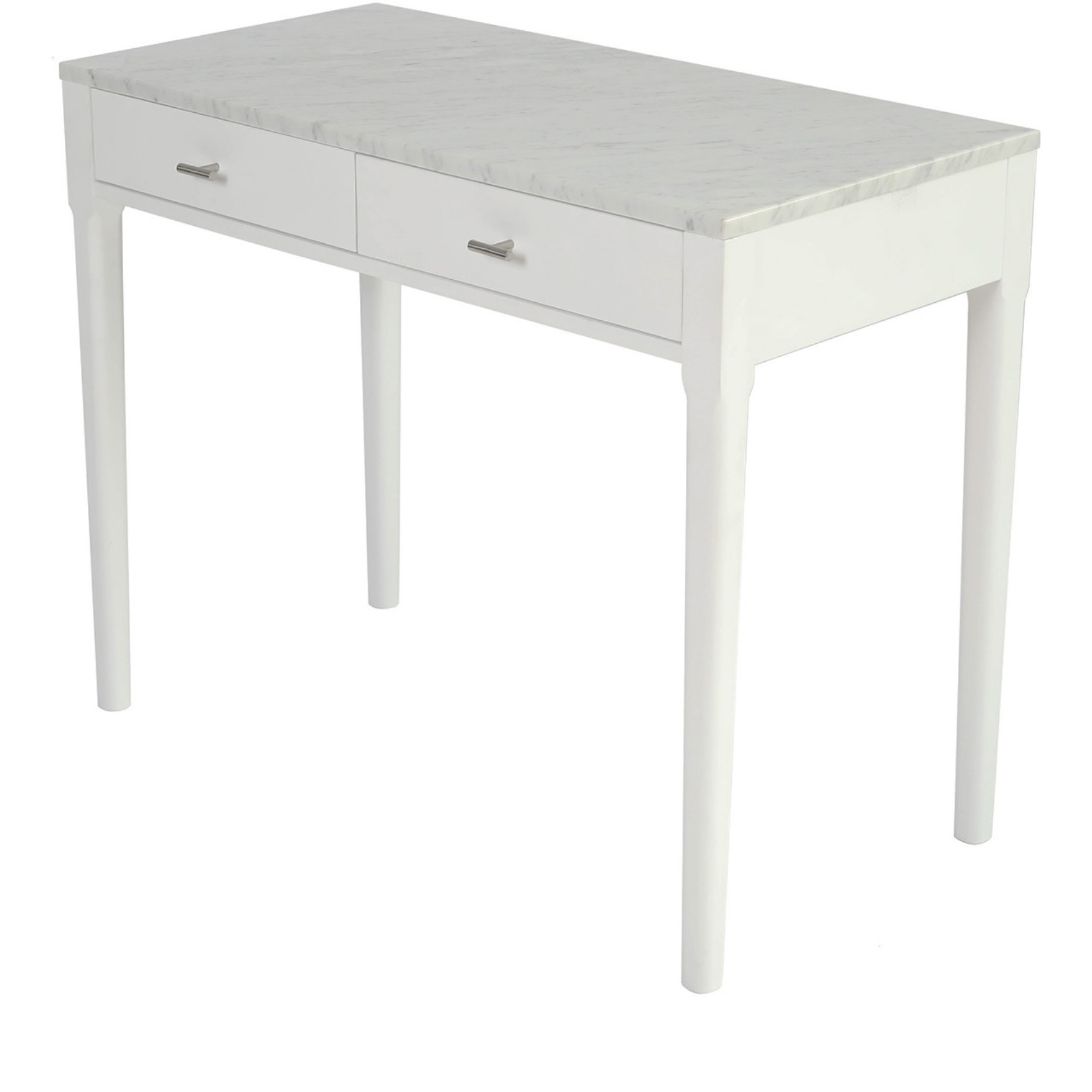 Meno 36" Rectangular Italian Carrara White Marble Console Table with White Leg